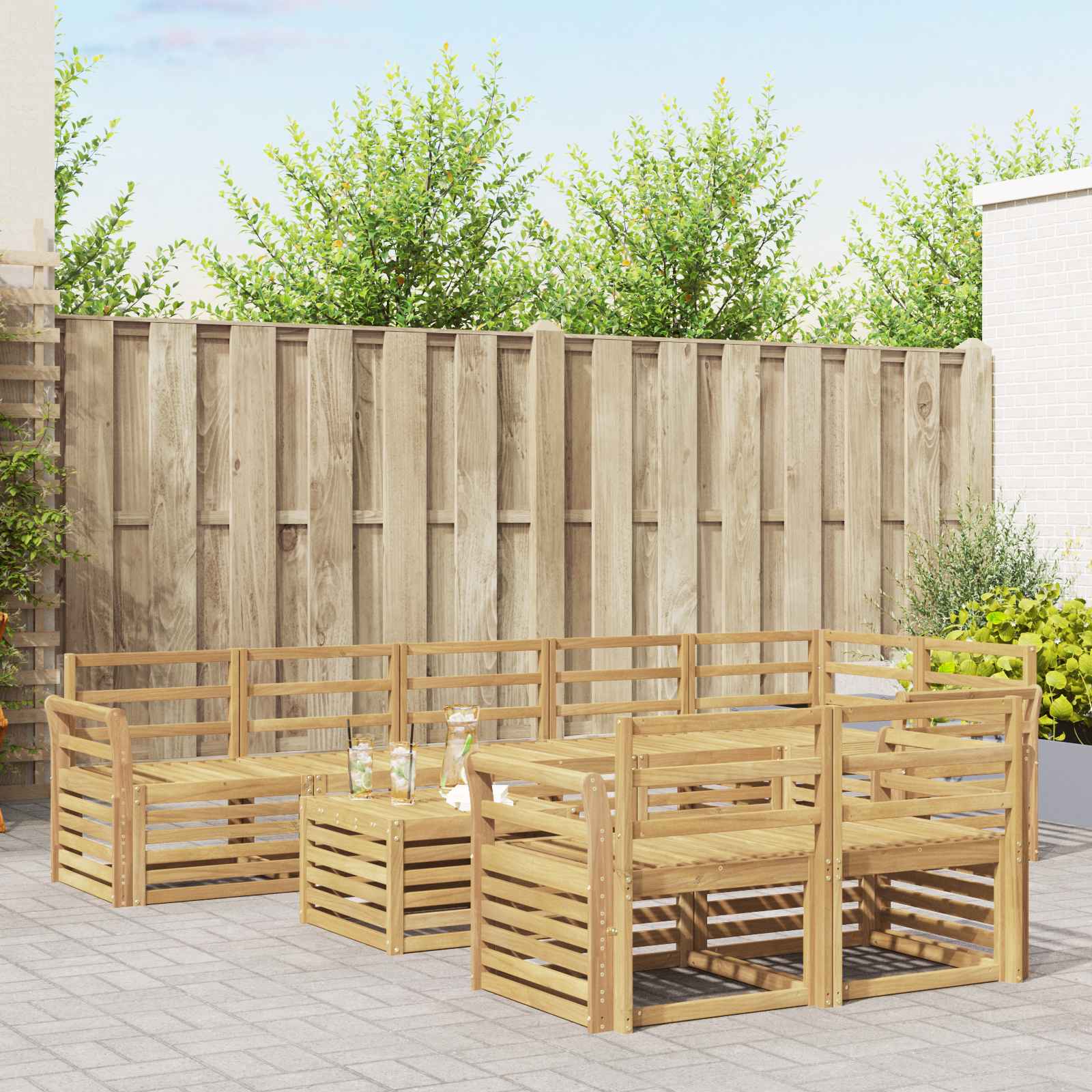 vidaXL Sofa-Sets 9 pcs Natuurlijk en Crème Massief Acaciahout