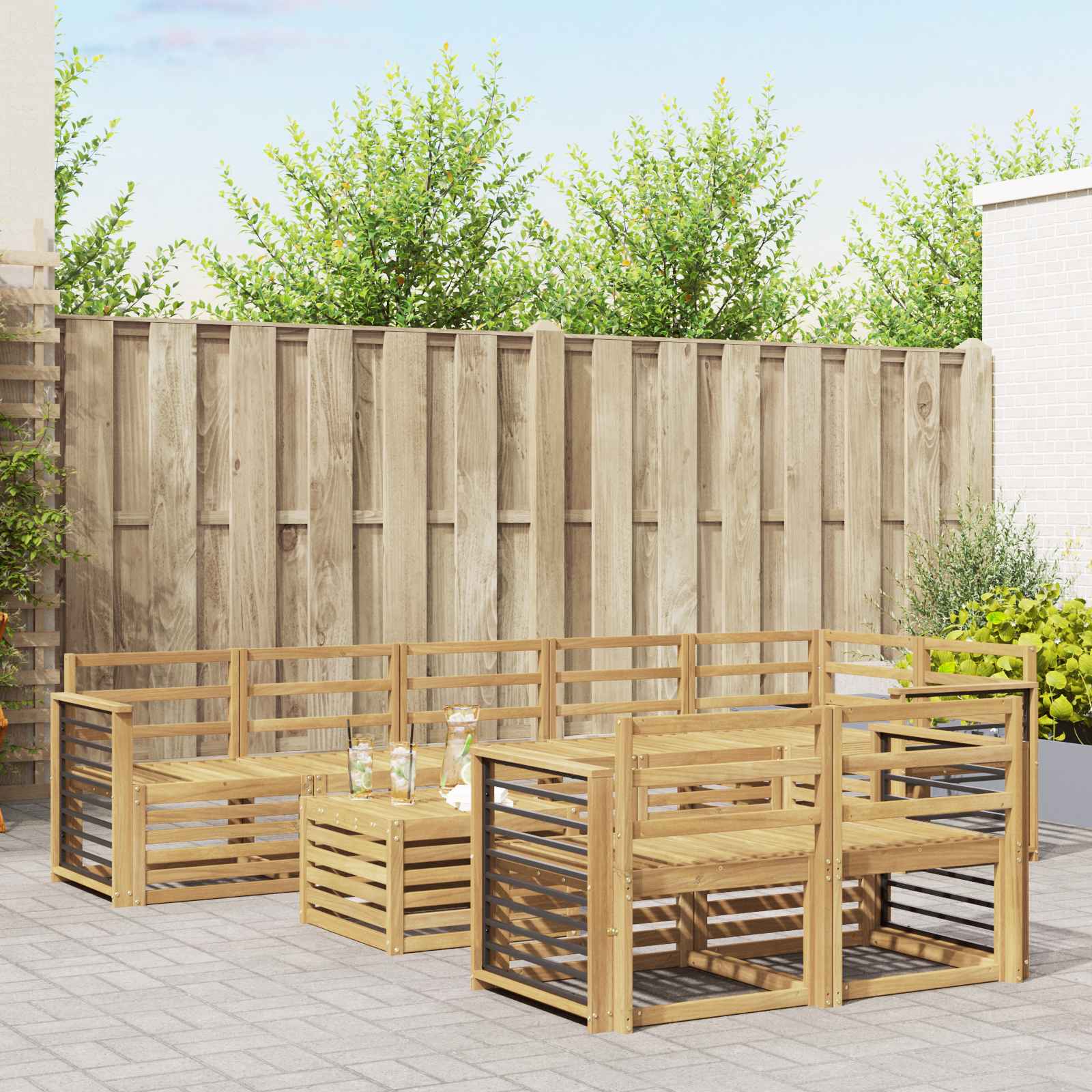 vidaXL Sofa-Sets 9 pcs Natuurlijk en Crème Massief Acaciahout