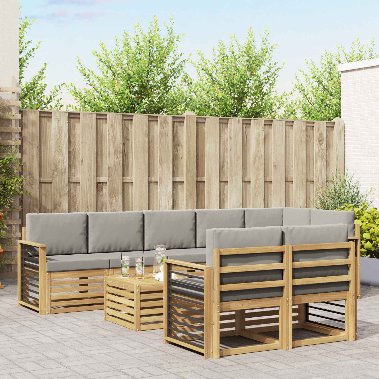 vidaXL Sofa-Sets 9 pcs Natuurlijk en Crème Massief Acaciahout