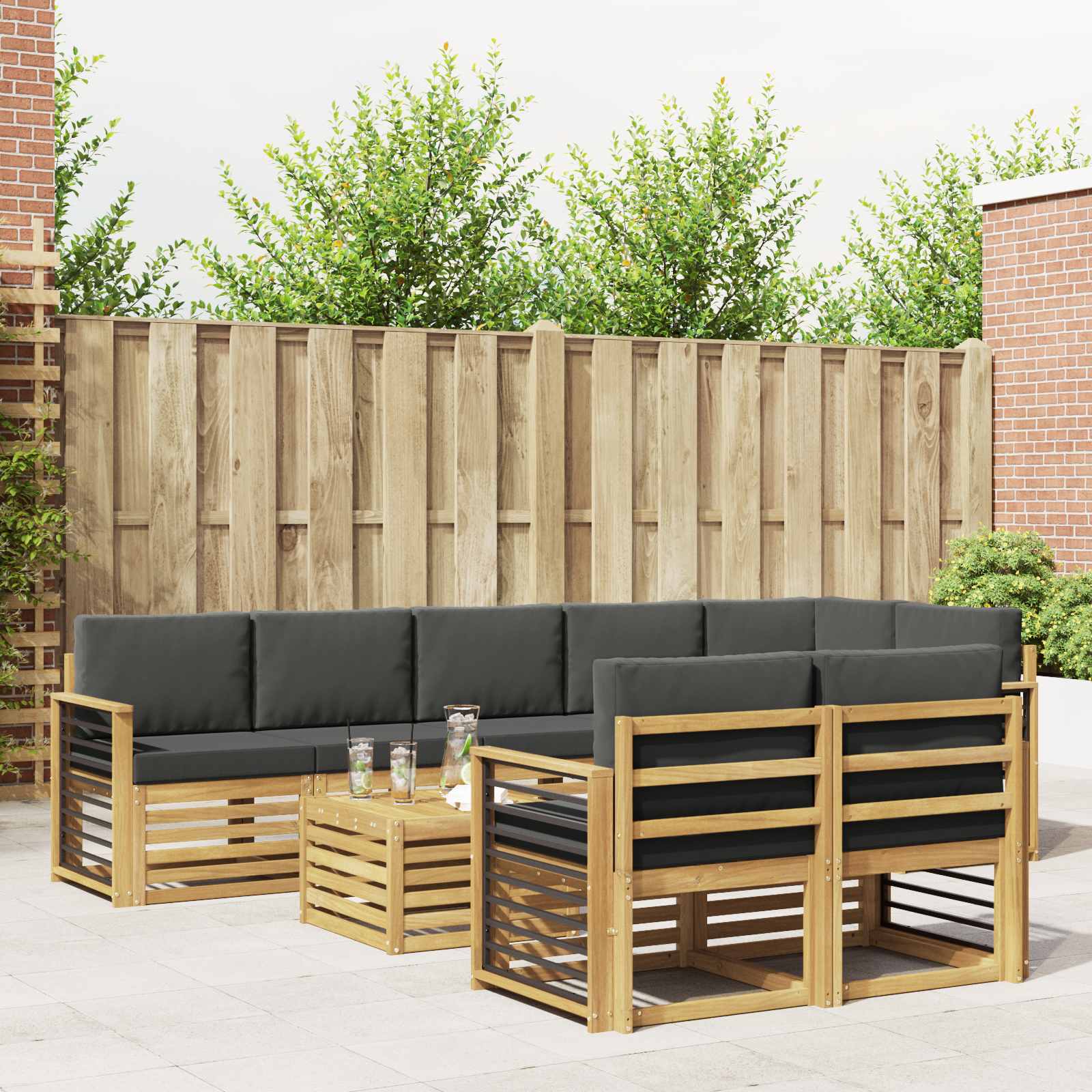 vidaXL Sofa-Sets 9 pcs Natuurlijk en Crème Massief Acaciahout