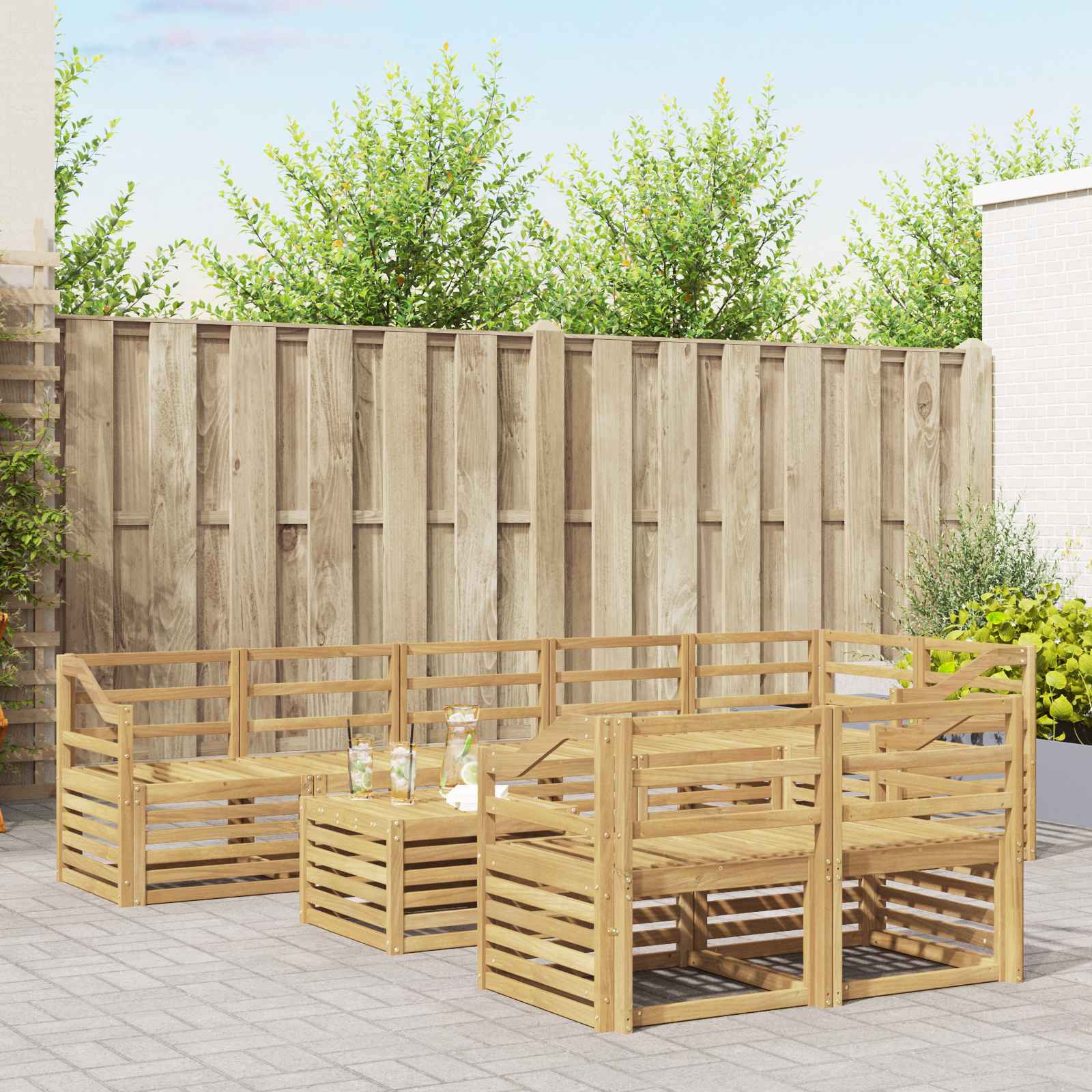 vidaXL Sofa-Sets 9 pcs Natuurlijk en Crème Massief Acaciahout