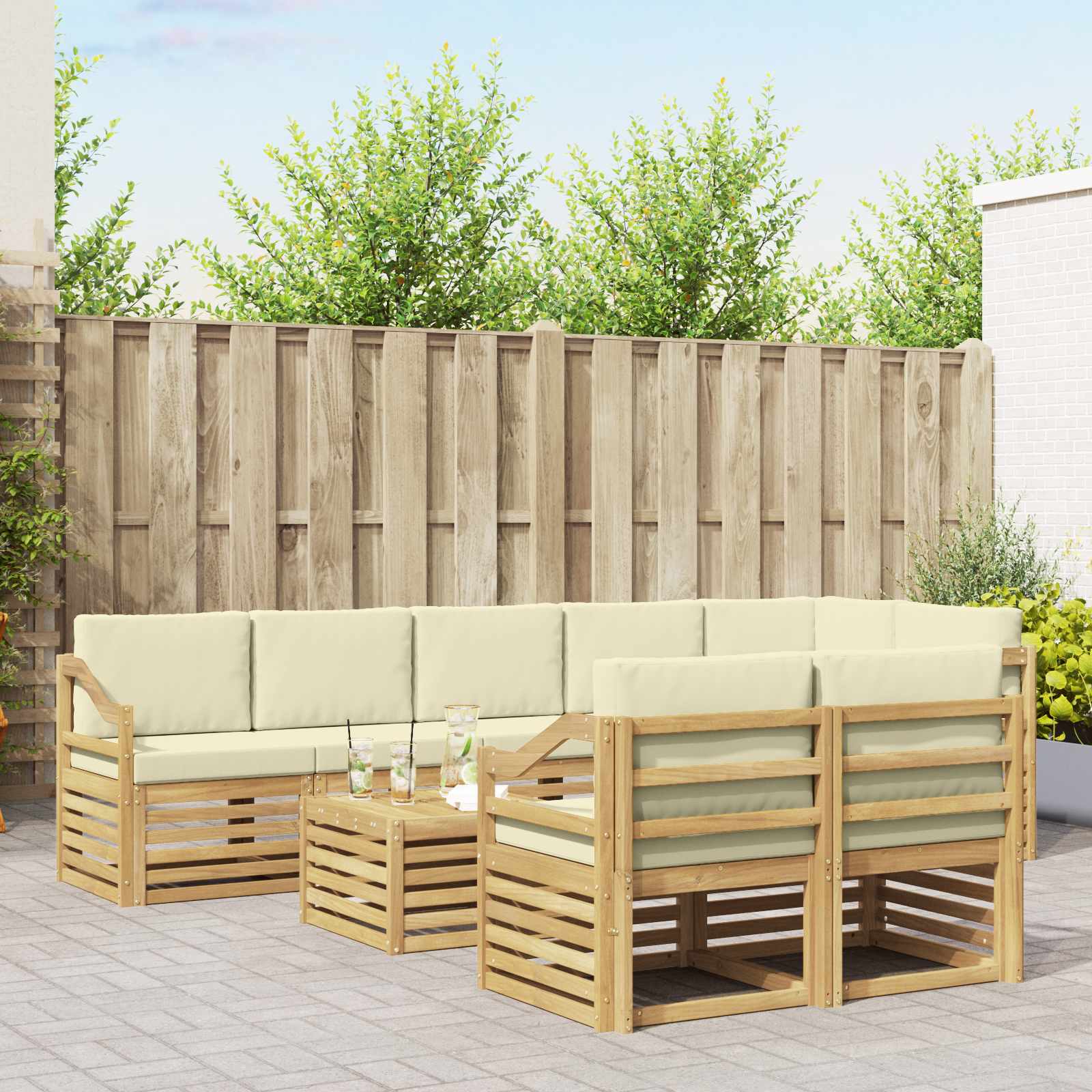 vidaXL Sofa-Sets 9 pcs Natuurlijk en Crème Massief Acaciahout