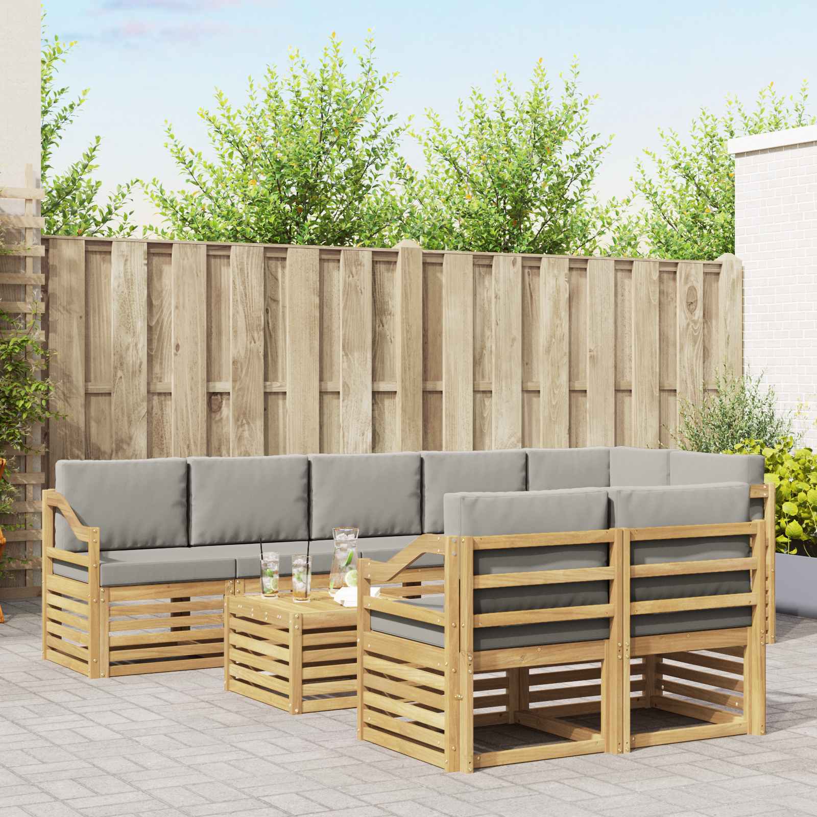 vidaXL Sofa-Sets 9 pcs Natuurlijk en Crème Massief Acaciahout