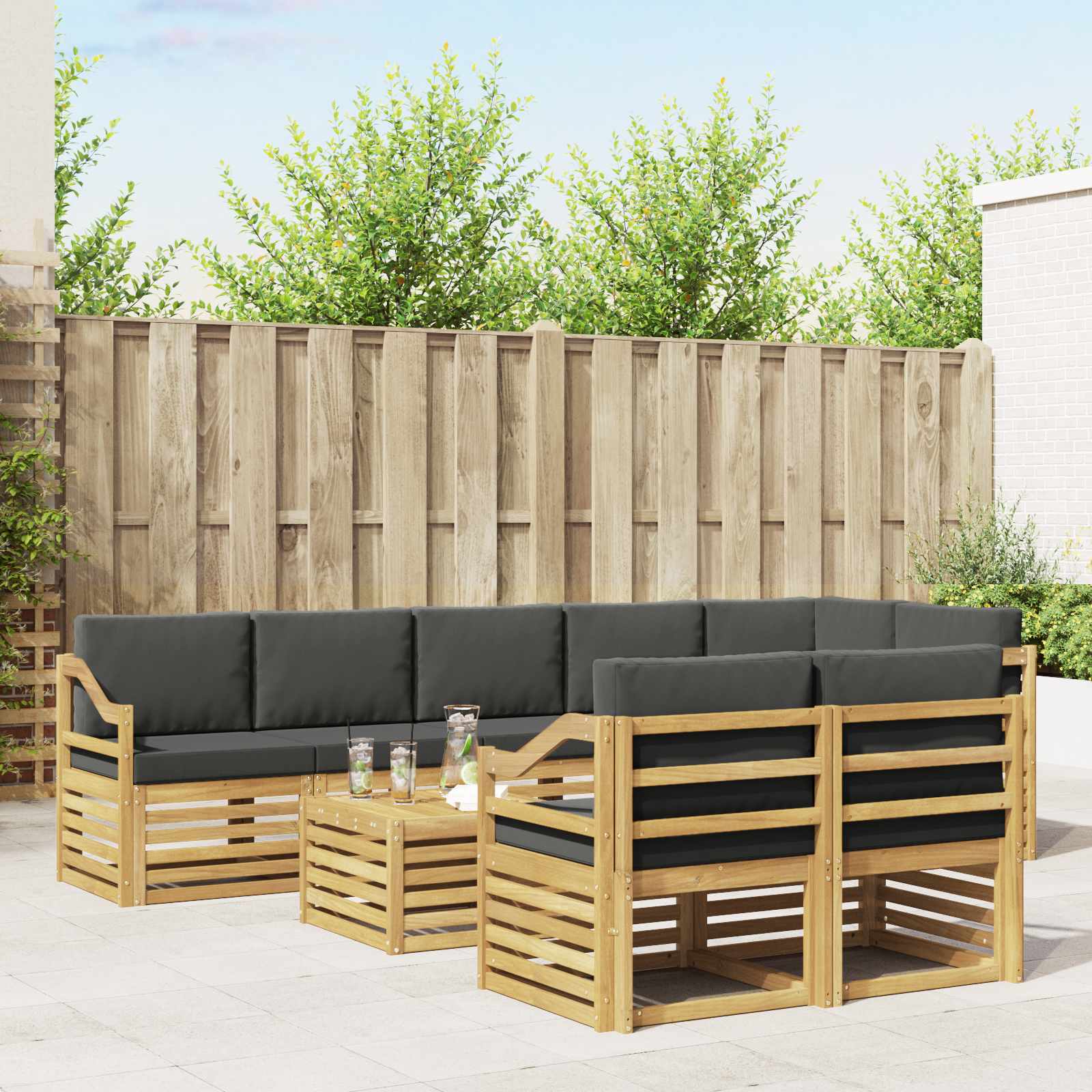 vidaXL Sofa-Sets 9 pcs Natuurlijk en Crème Massief Acaciahout