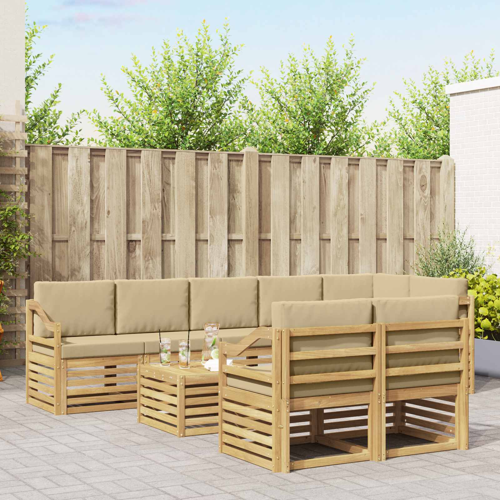 vidaXL Sofa-Sets 9 pcs Natuurlijk en Crème Massief Acaciahout