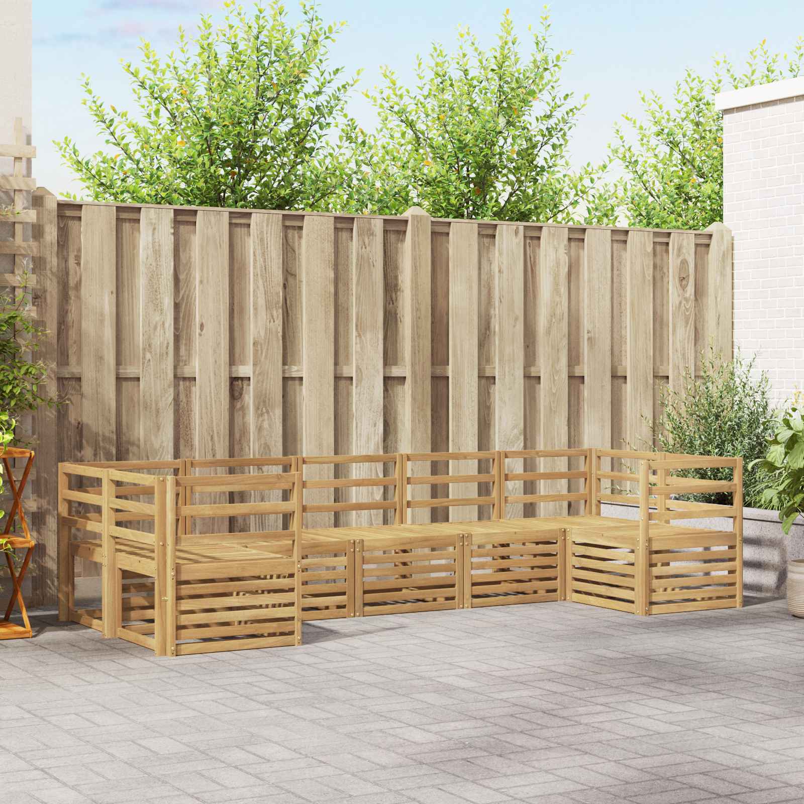 vidaXL Sofa-Sets 7 pcs Natuurlijk en Crème Massief Acaciahout