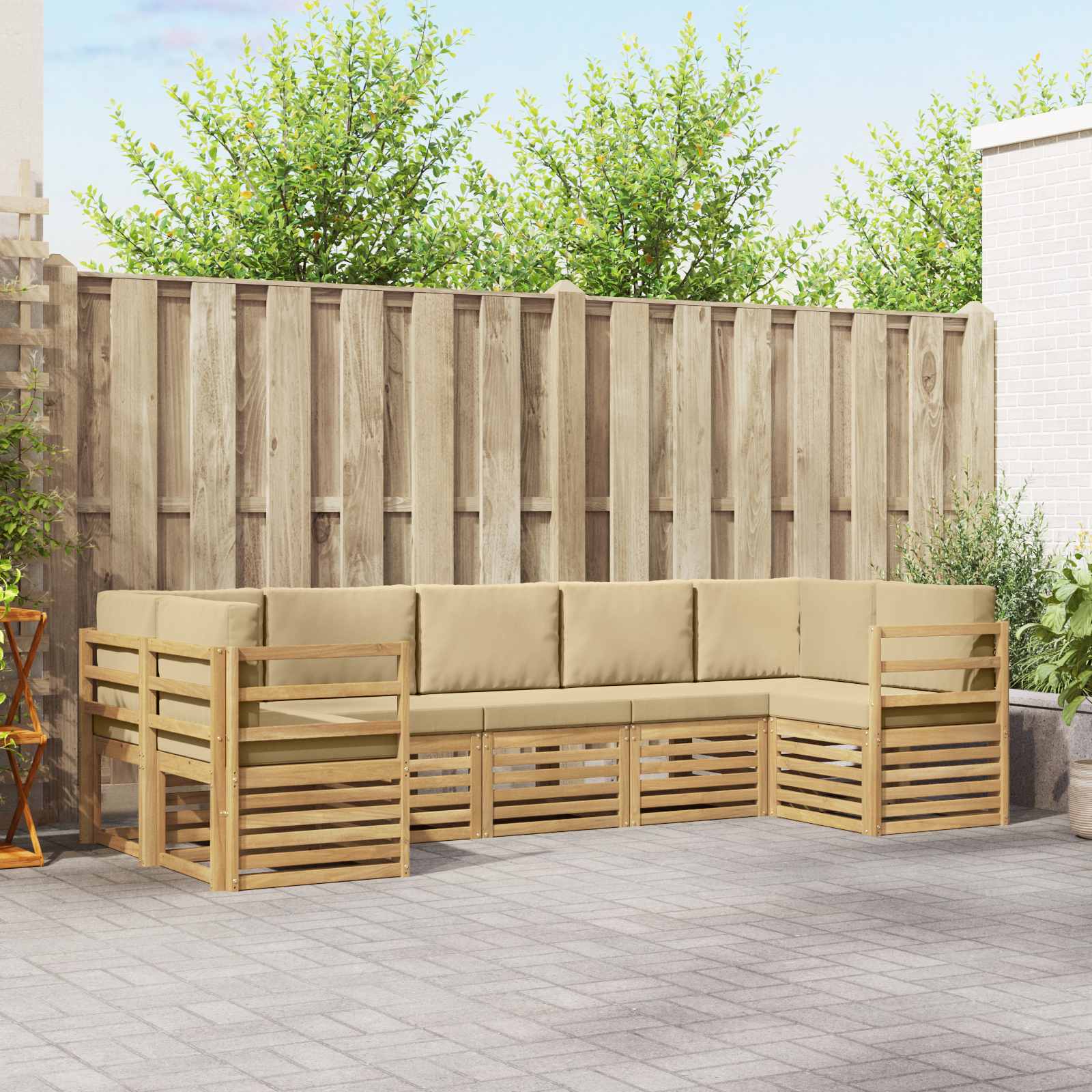vidaXL Sofa-Sets 7 pcs Natuurlijk en Crème Massief Acaciahout