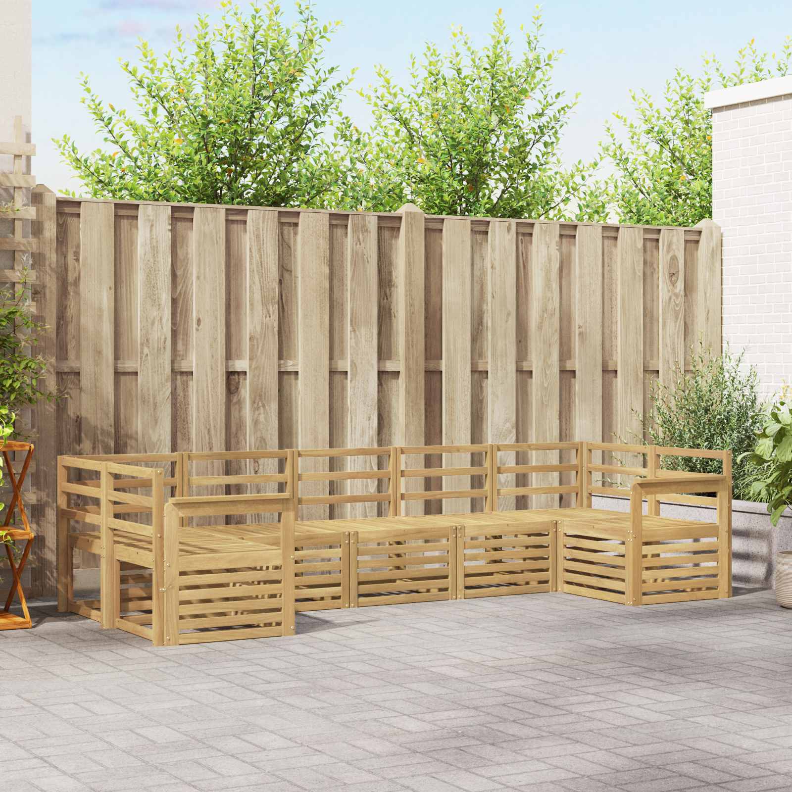 vidaXL Sofa-Sets 7 pcs Natuurlijk en Crème Massief Acaciahout