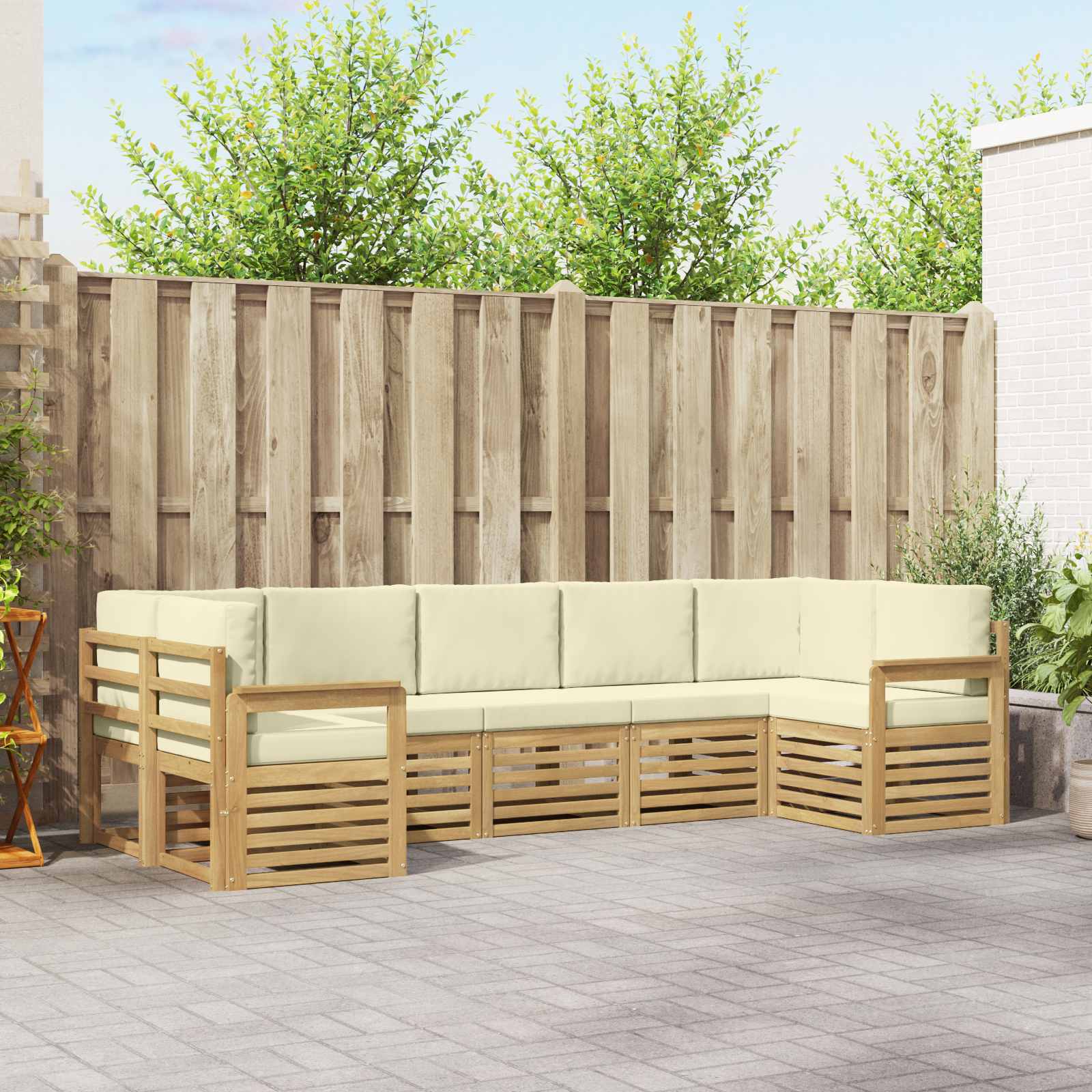 vidaXL Sofa-Sets 7 pcs Natuurlijk en Crème Massief Acaciahout