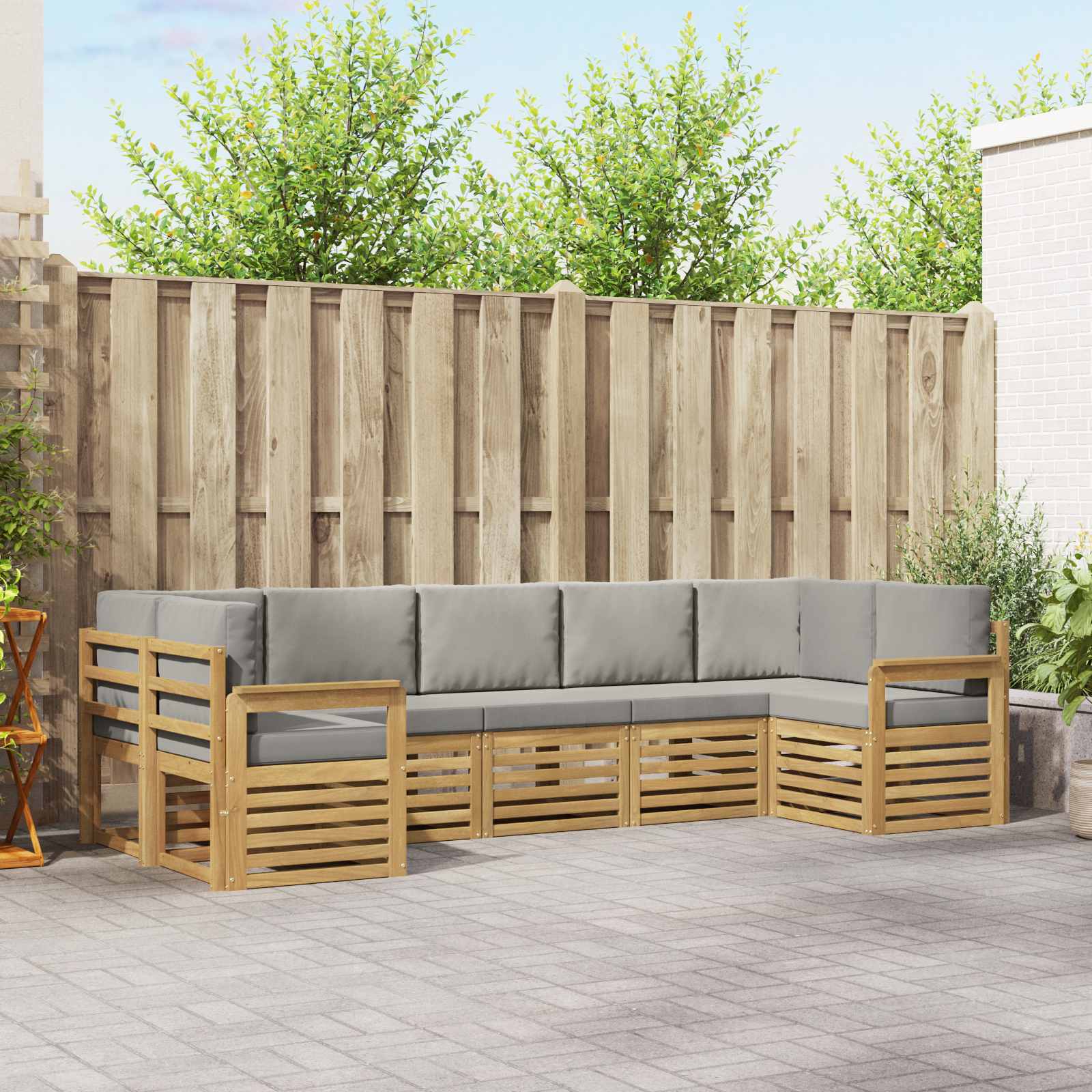 vidaXL Sofa-Sets 7 pcs Natuurlijk en Crème Massief Acaciahout
