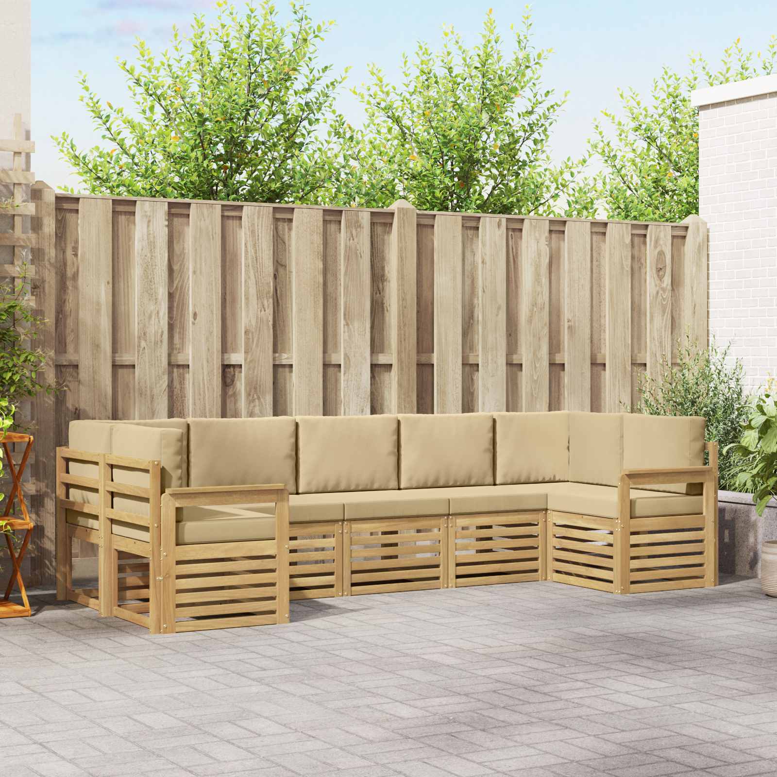 vidaXL Sofa-Sets 7 pcs Natuurlijk en Crème Massief Acaciahout