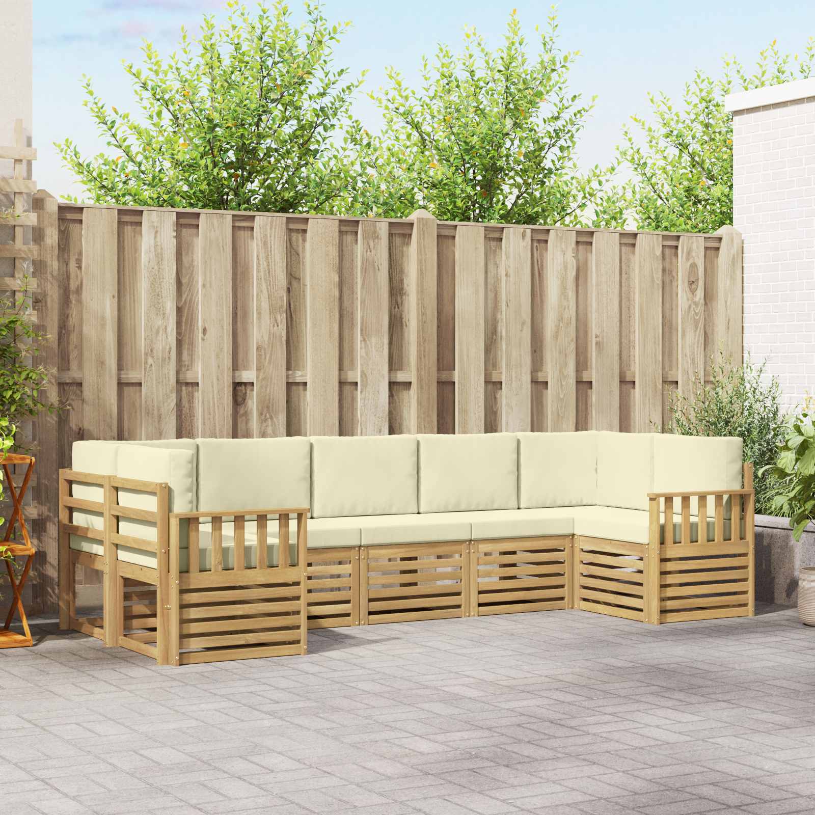 vidaXL Sofa-Sets 7 pcs Natuurlijk en Crème Massief Acaciahout