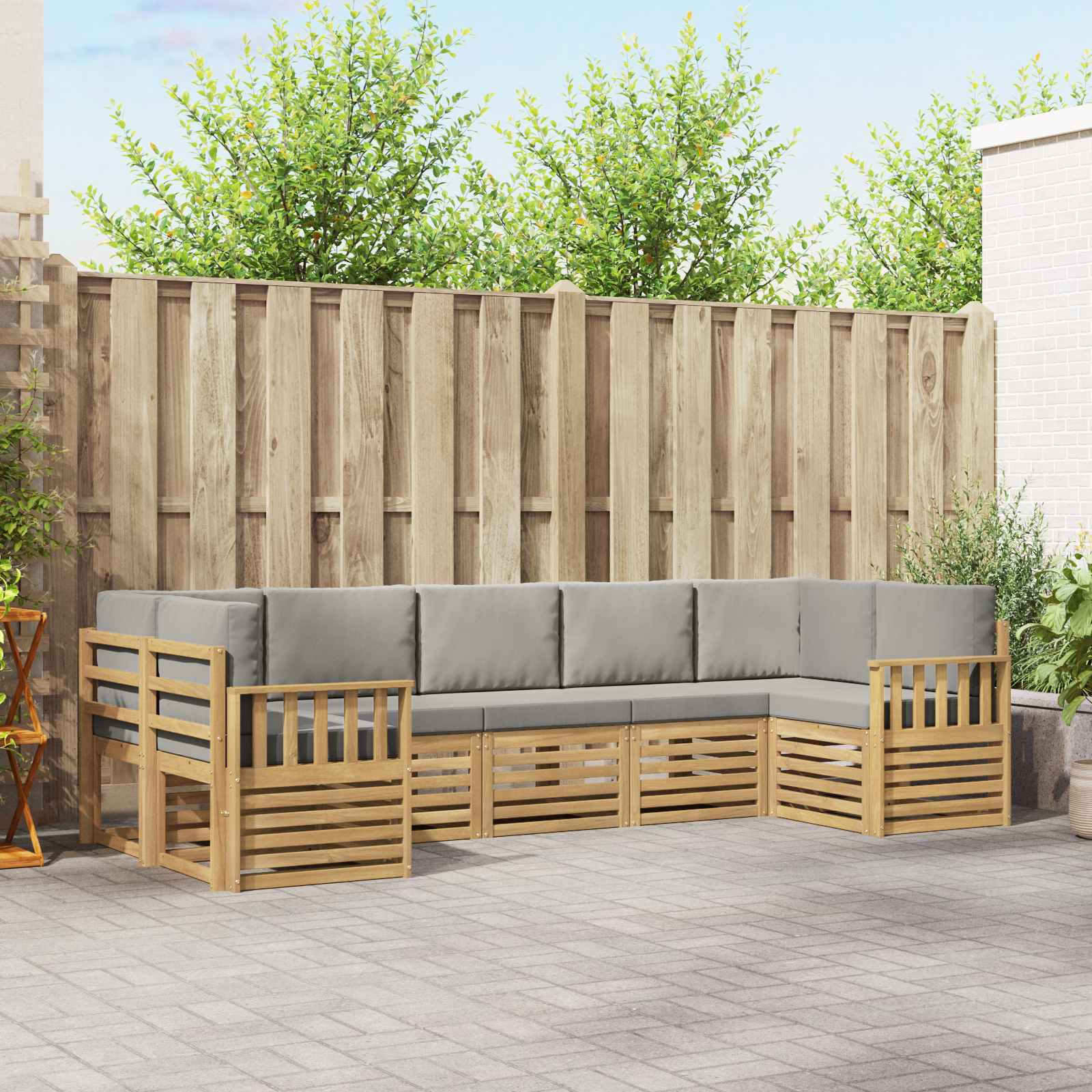vidaXL Sofa-Sets 7 pcs Natuurlijk en Crème Massief Acaciahout