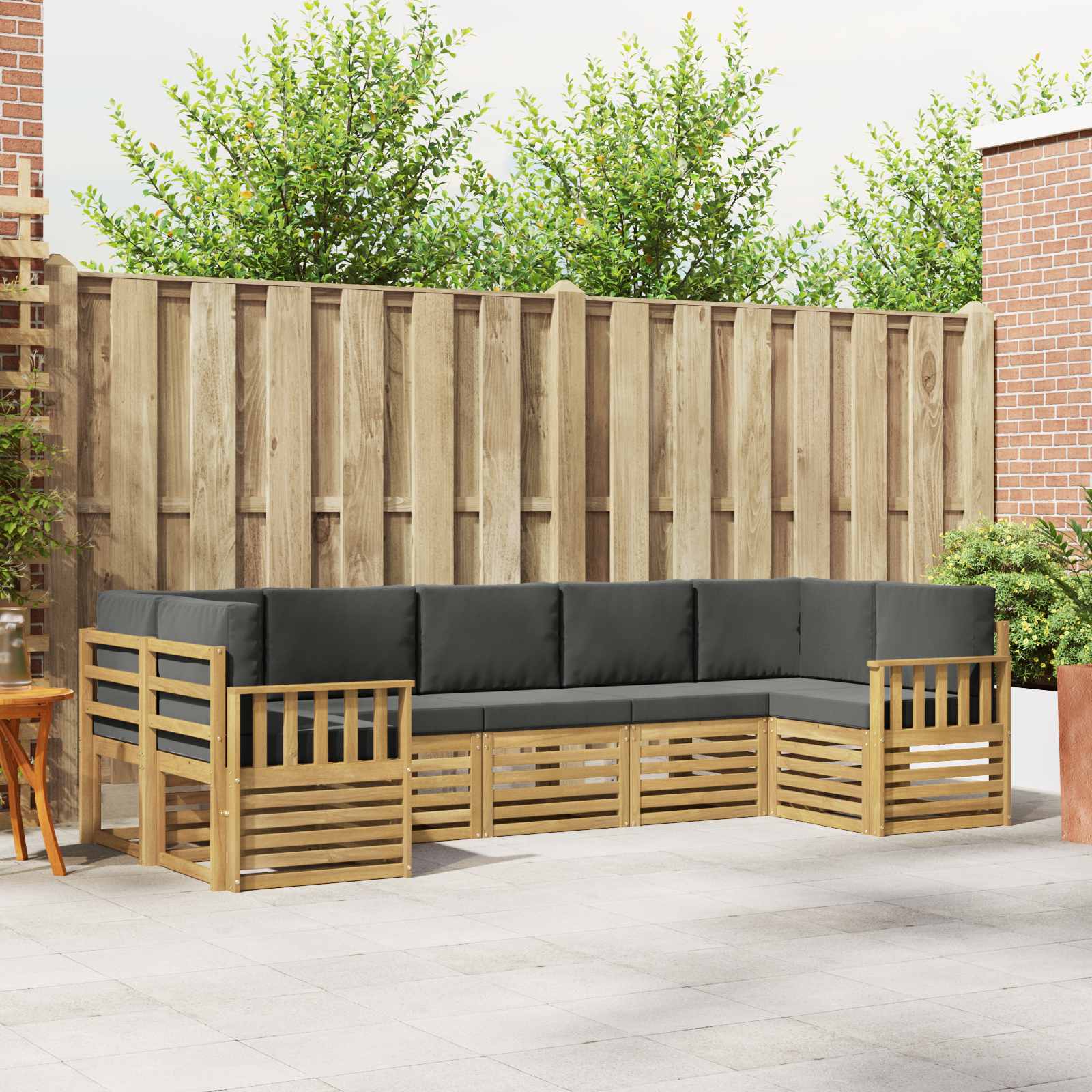vidaXL Sofa-Sets 7 pcs Natuurlijk en Crème Massief Acaciahout