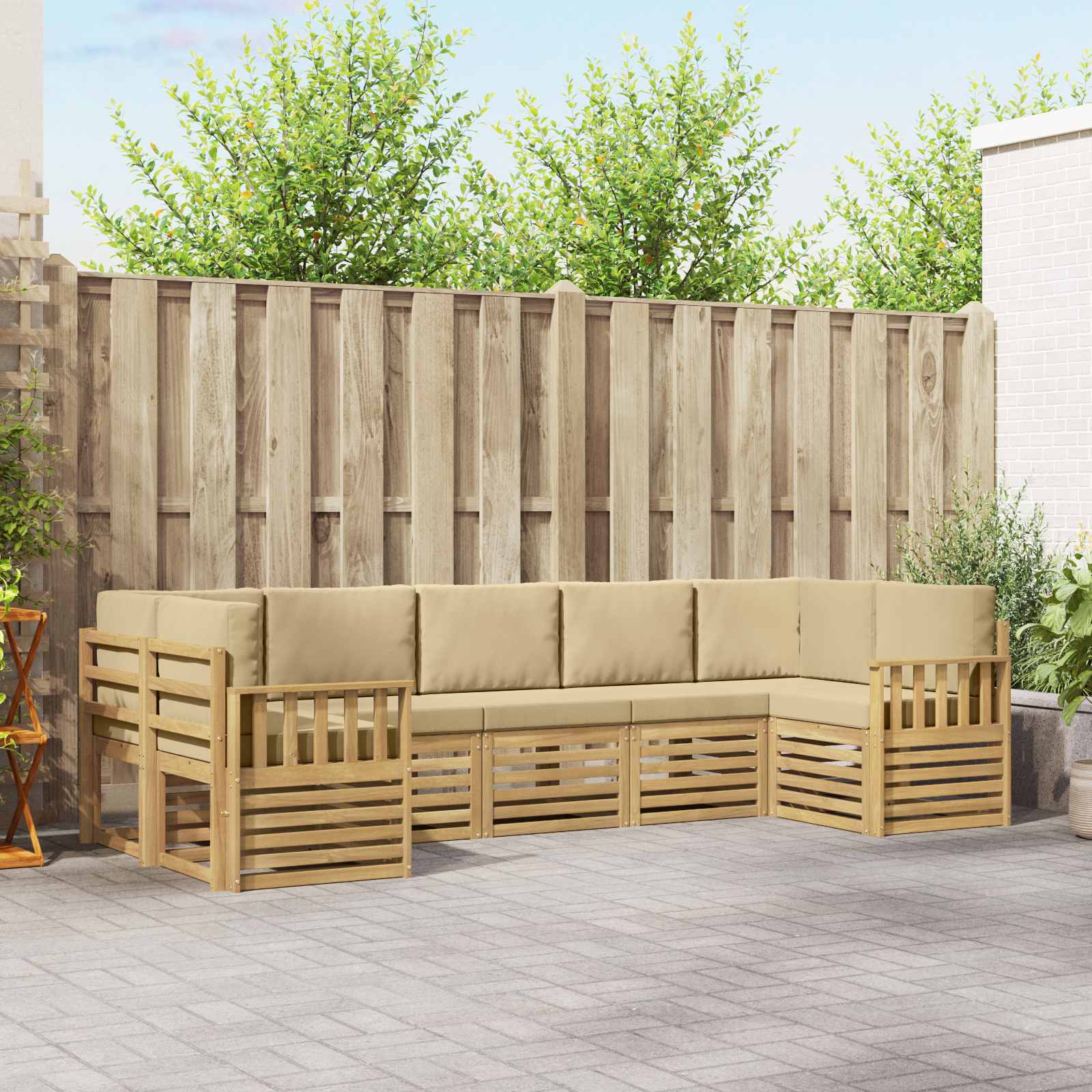 vidaXL Sofa-Sets 7 pcs Natuurlijk en Crème Massief Acaciahout