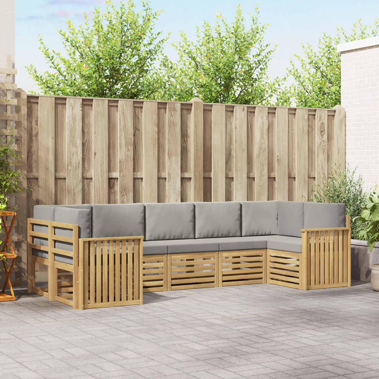 vidaXL Sofa-Sets 7 pcs Natuurlijk en Crème Massief Acaciahout