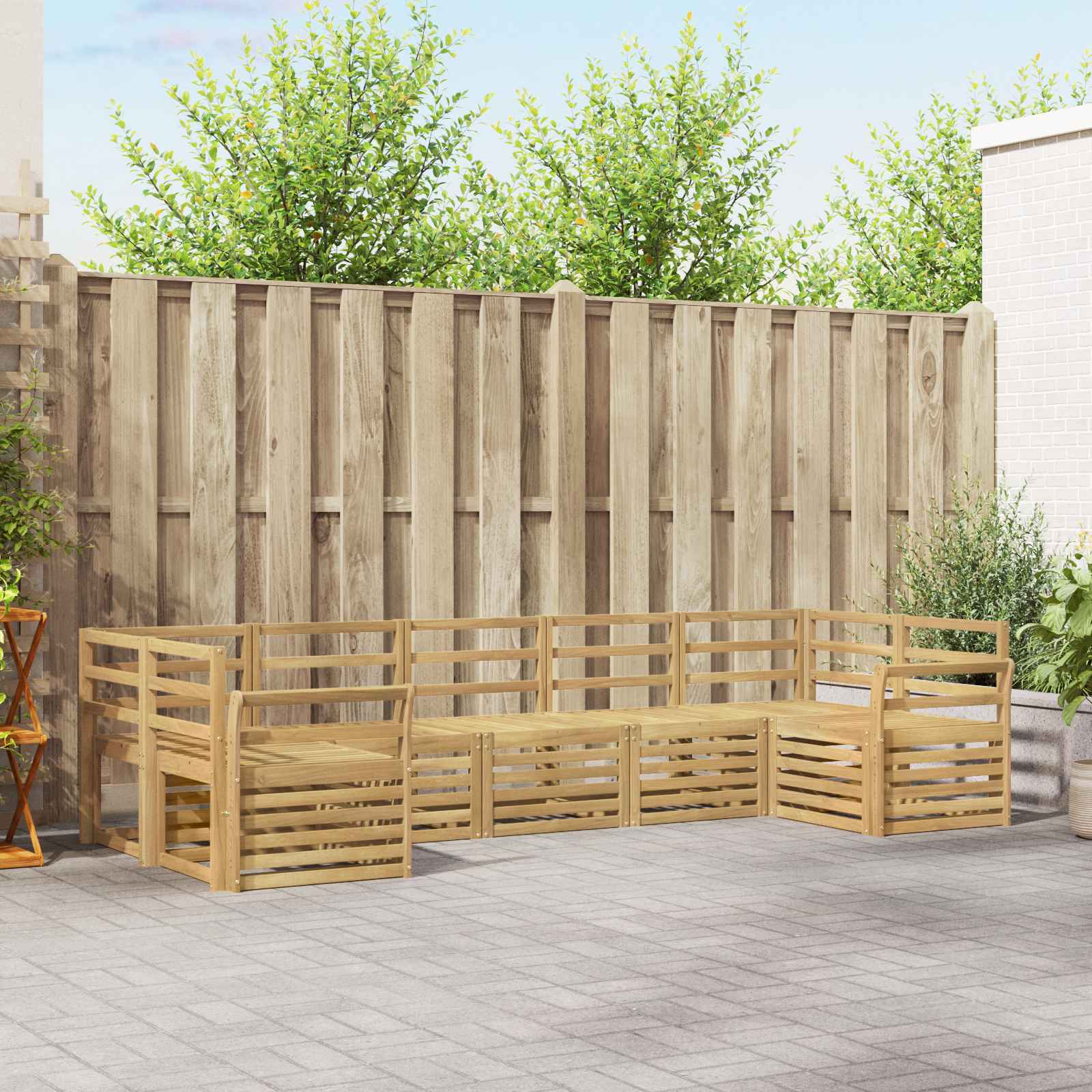 vidaXL Sofa-Sets 7 pcs Natuurlijk en Crème Massief Acaciahout