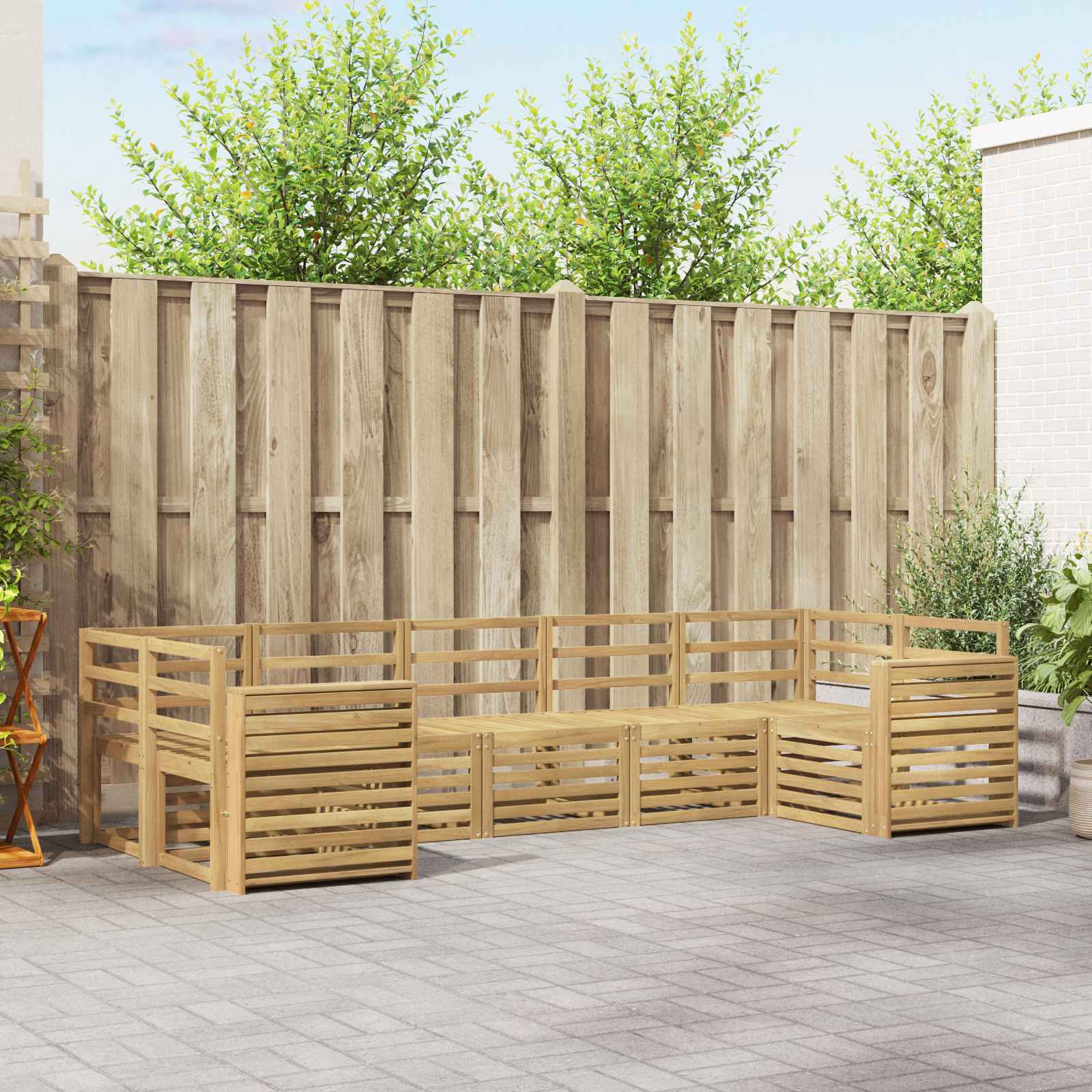 vidaXL Sofa-Sets 7 pcs Natuurlijk en Crème Massief Acaciahout