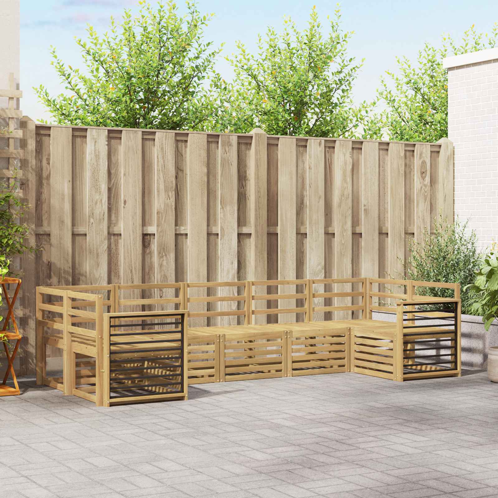 vidaXL Sofa-Sets 7 pcs Natuurlijk en Crème Massief Acaciahout