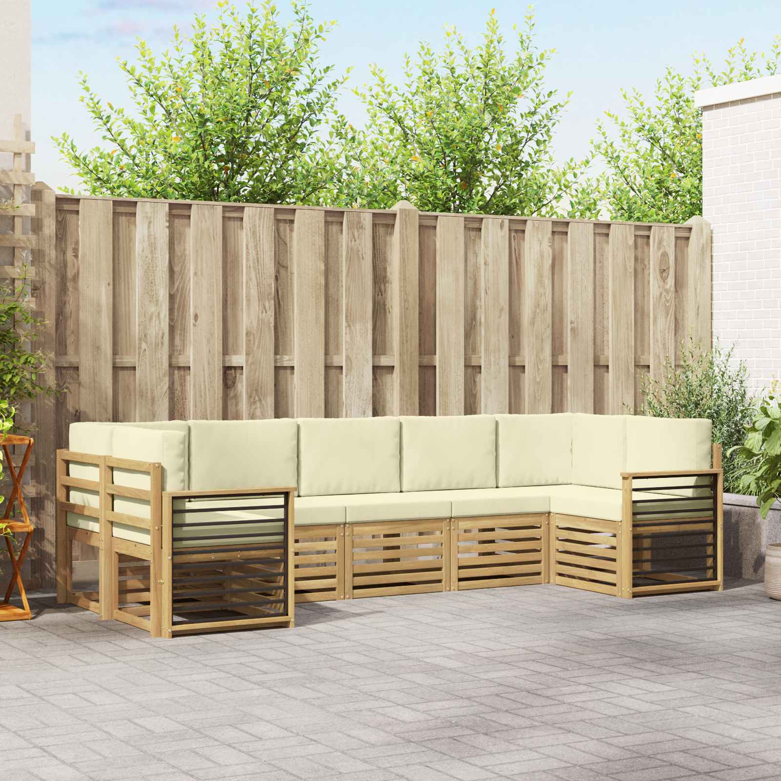 vidaXL Sofa-Sets 7 pcs Natuurlijk en Crème Massief Acaciahout