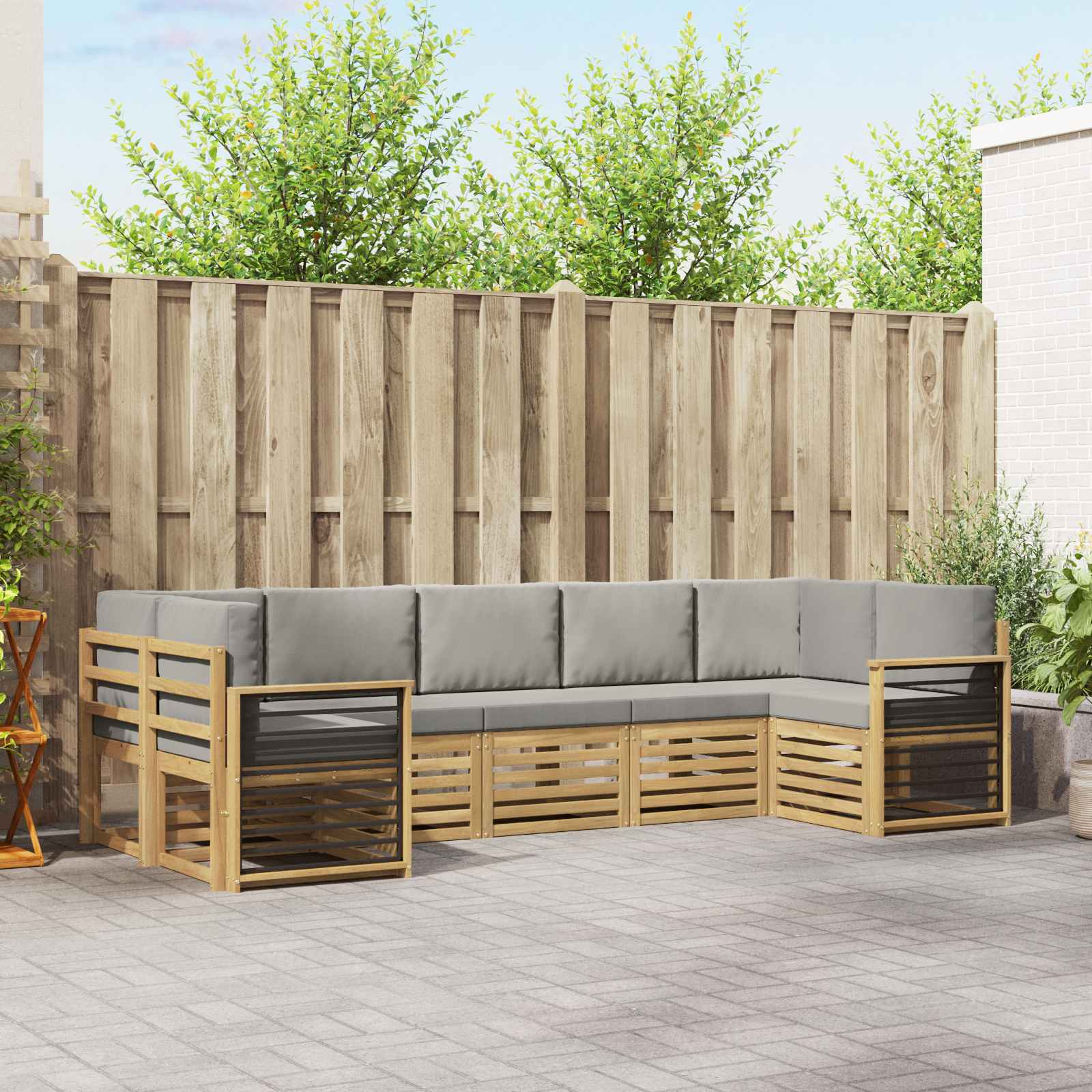 vidaXL Sofa-Sets 7 pcs Natuurlijk en Crème Massief Acaciahout