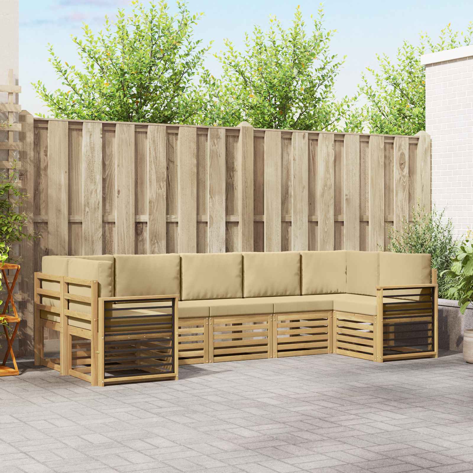 vidaXL Sofa-Sets 7 pcs Natuurlijk en Crème Massief Acaciahout
