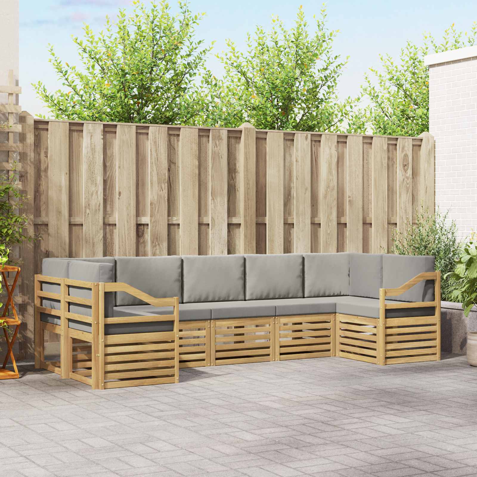 vidaXL Sofa-Sets 7 pcs Natuurlijk en Crème Massief Acaciahout