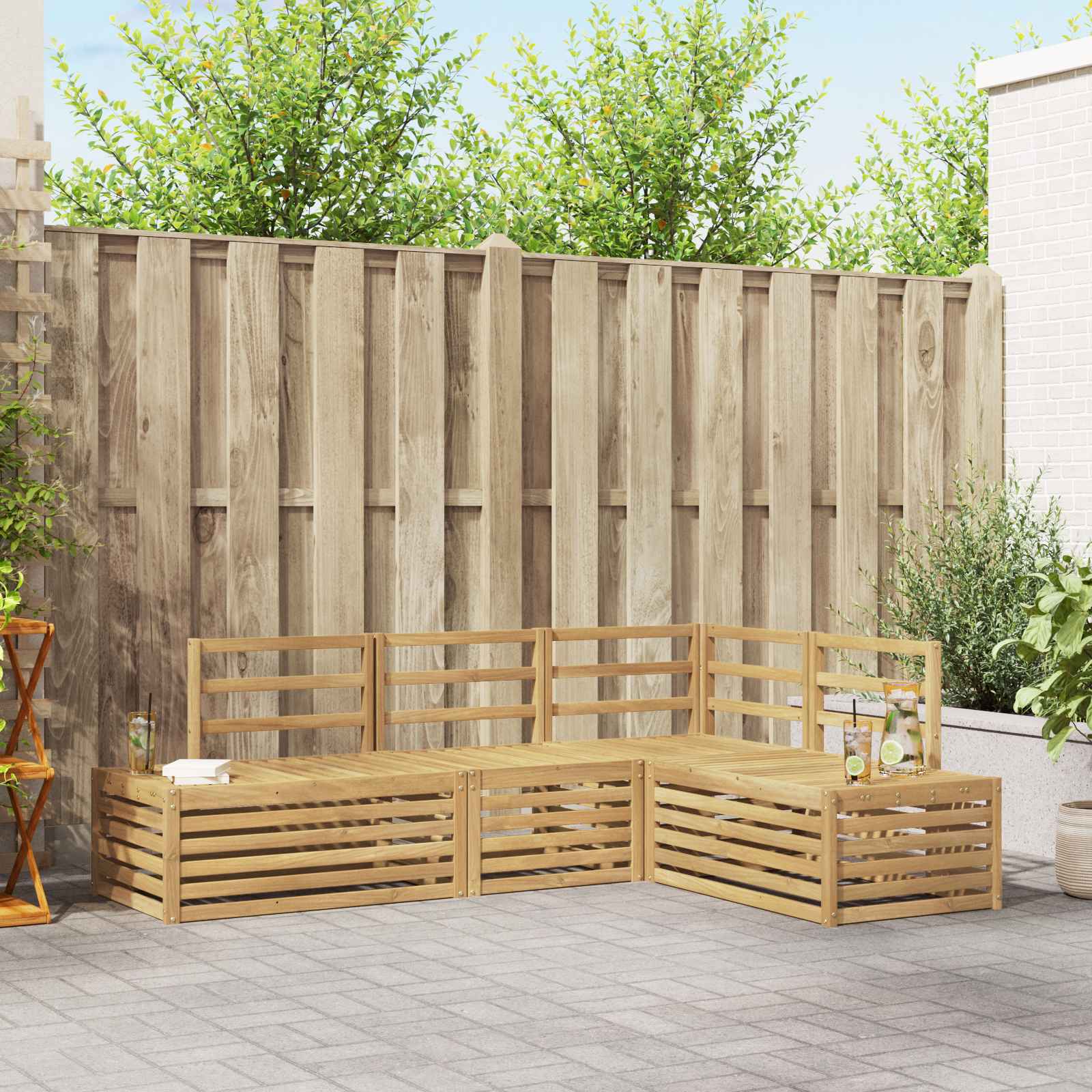 vidaXL Sofa-Sets met kussen 4 Stuk Natuurlijk en Crème