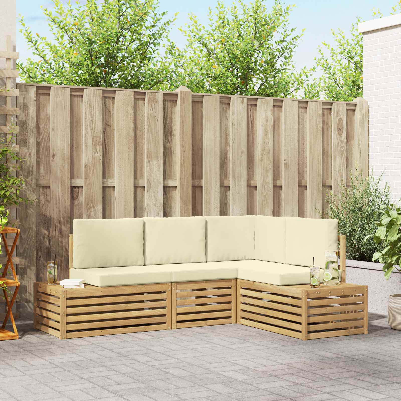 vidaXL Sofa-Sets met kussen 4 Stuk Natuurlijk en Crème
