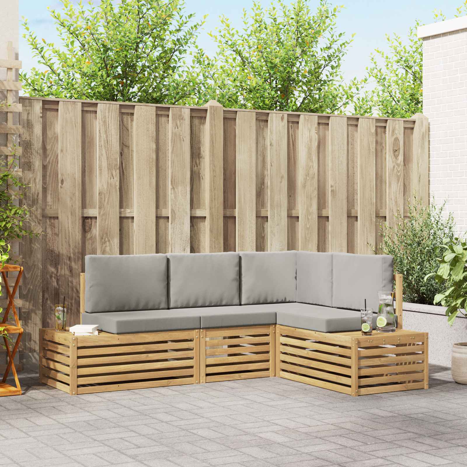 vidaXL Sofa-Sets met kussen 4 Stuk Natuurlijk en Crème