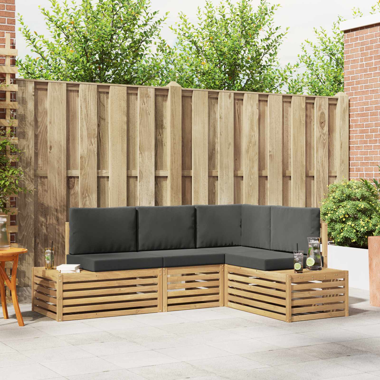 vidaXL Sofa-Sets met kussen 4 Stuk Natuurlijk en Crème
