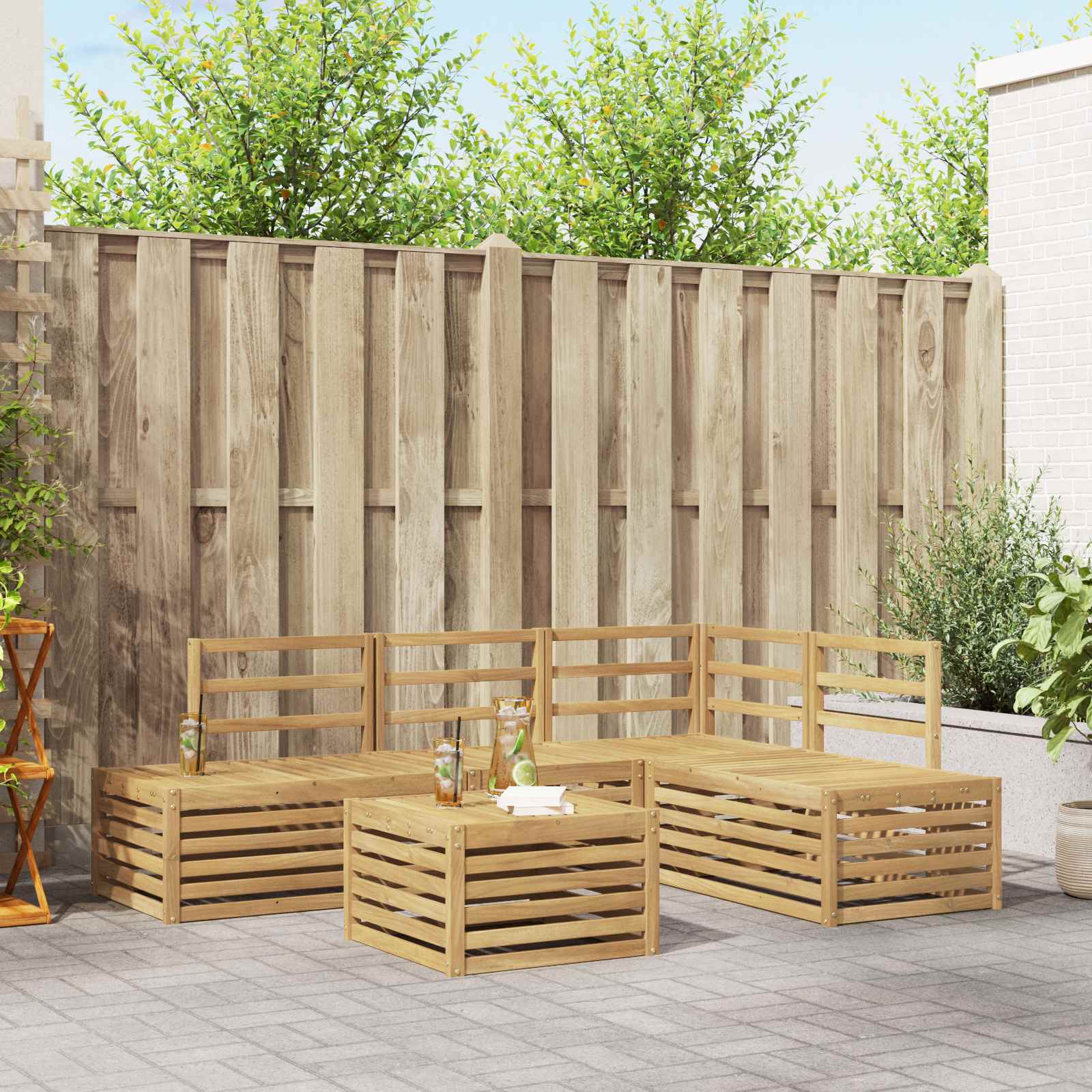 vidaXL Sofa-Sets met kussen 5 Stuk Natuurlijk en Crème