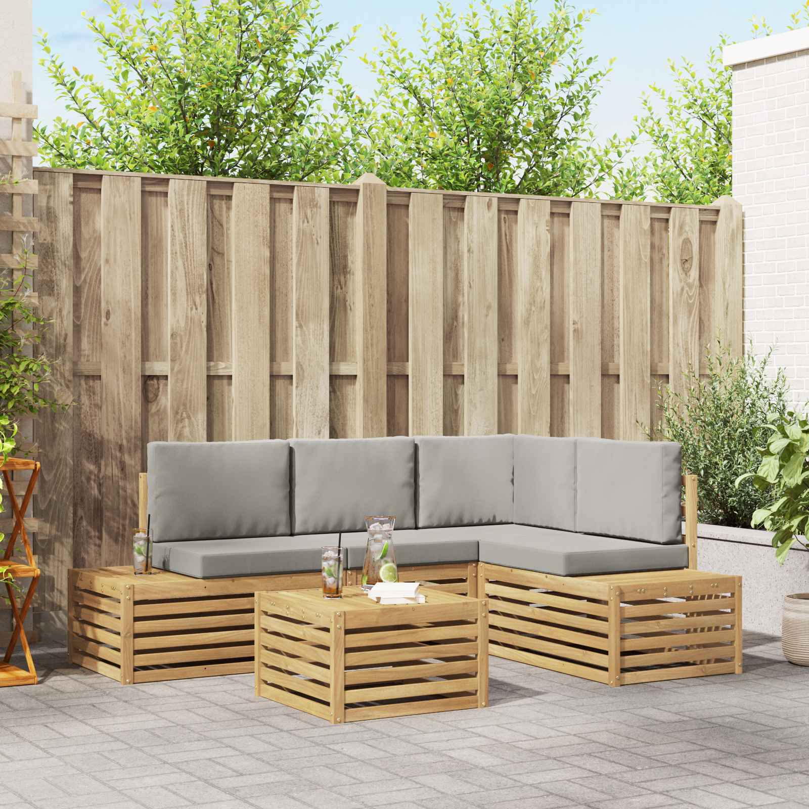 vidaXL Sofa-Sets met kussen 5 Stuk Natuurlijk en Crème