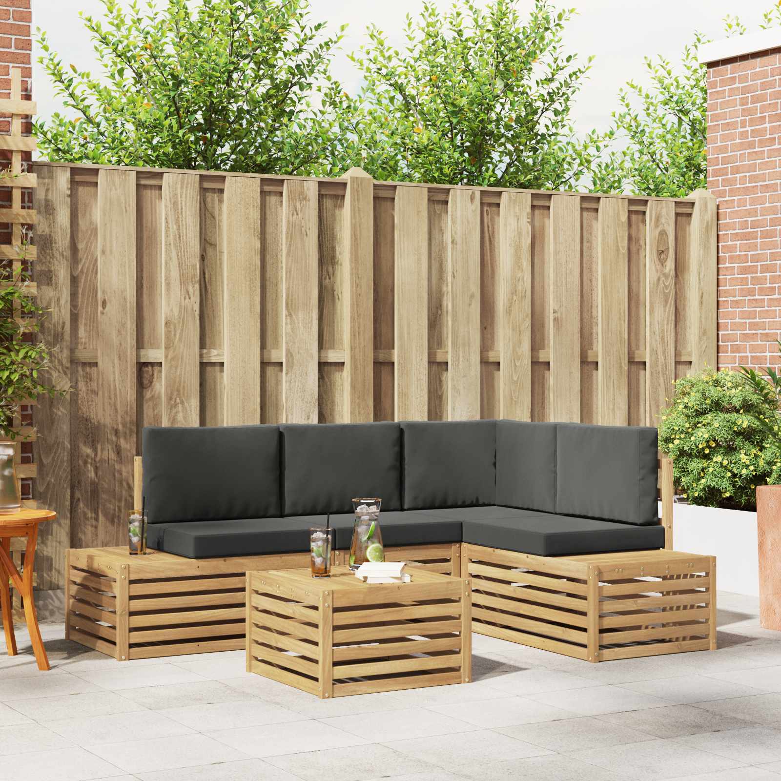 vidaXL Sofa-Sets met kussen 5 Stuk Natuurlijk en Crème