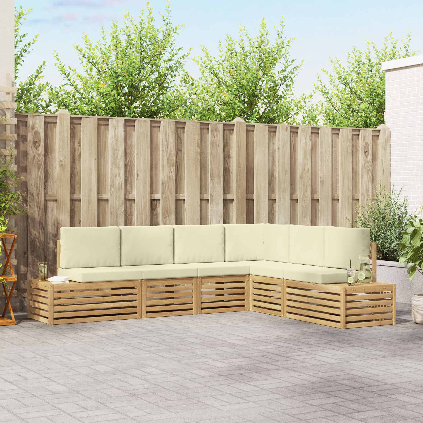vidaXL Sofa-Sets met kussen 6 Stuk Natuurlijk en Crème