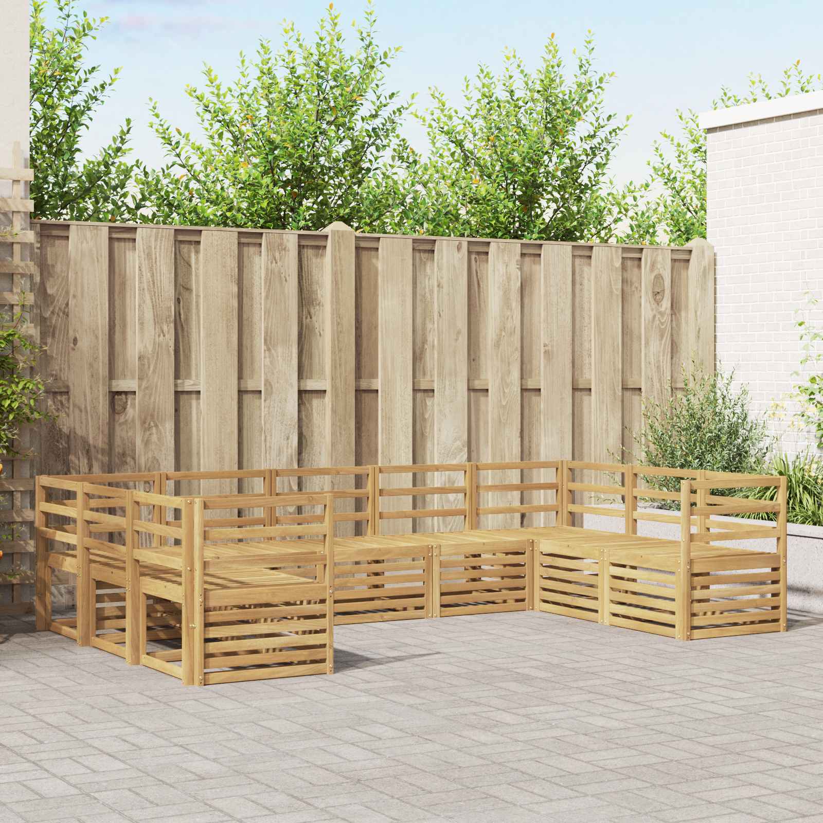 vidaXL Sofa-Sets 9 pcs Natuurlijk en Crème Massief Acaciahout