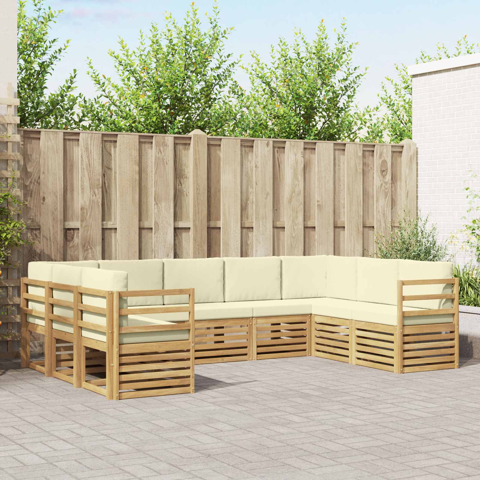 vidaXL Sofa-Sets 9 pcs Natuurlijk en Crème Massief Acaciahout