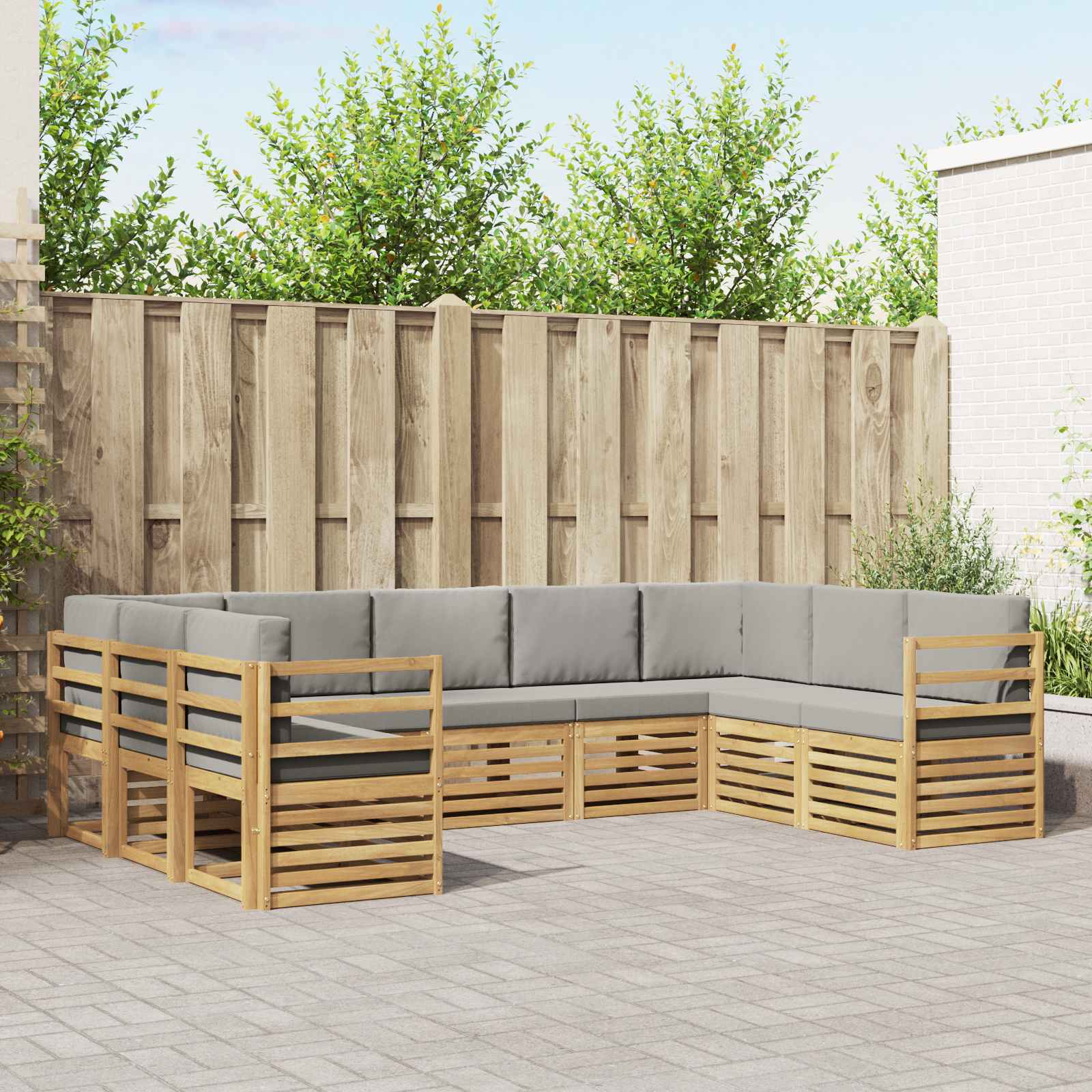 vidaXL Sofa-Sets 9 pcs Natuurlijk en Crème Massief Acaciahout