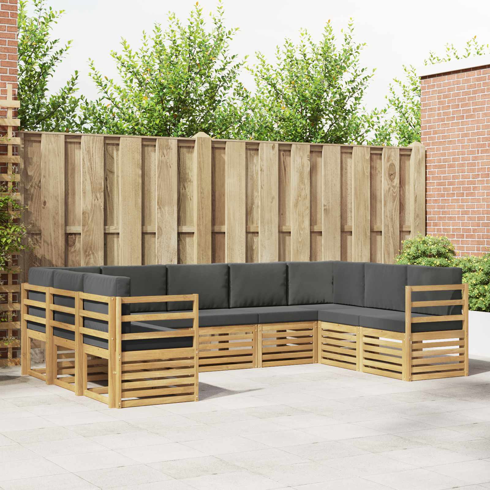 vidaXL Sofa-Sets 9 pcs Natuurlijk en Crème Massief Acaciahout