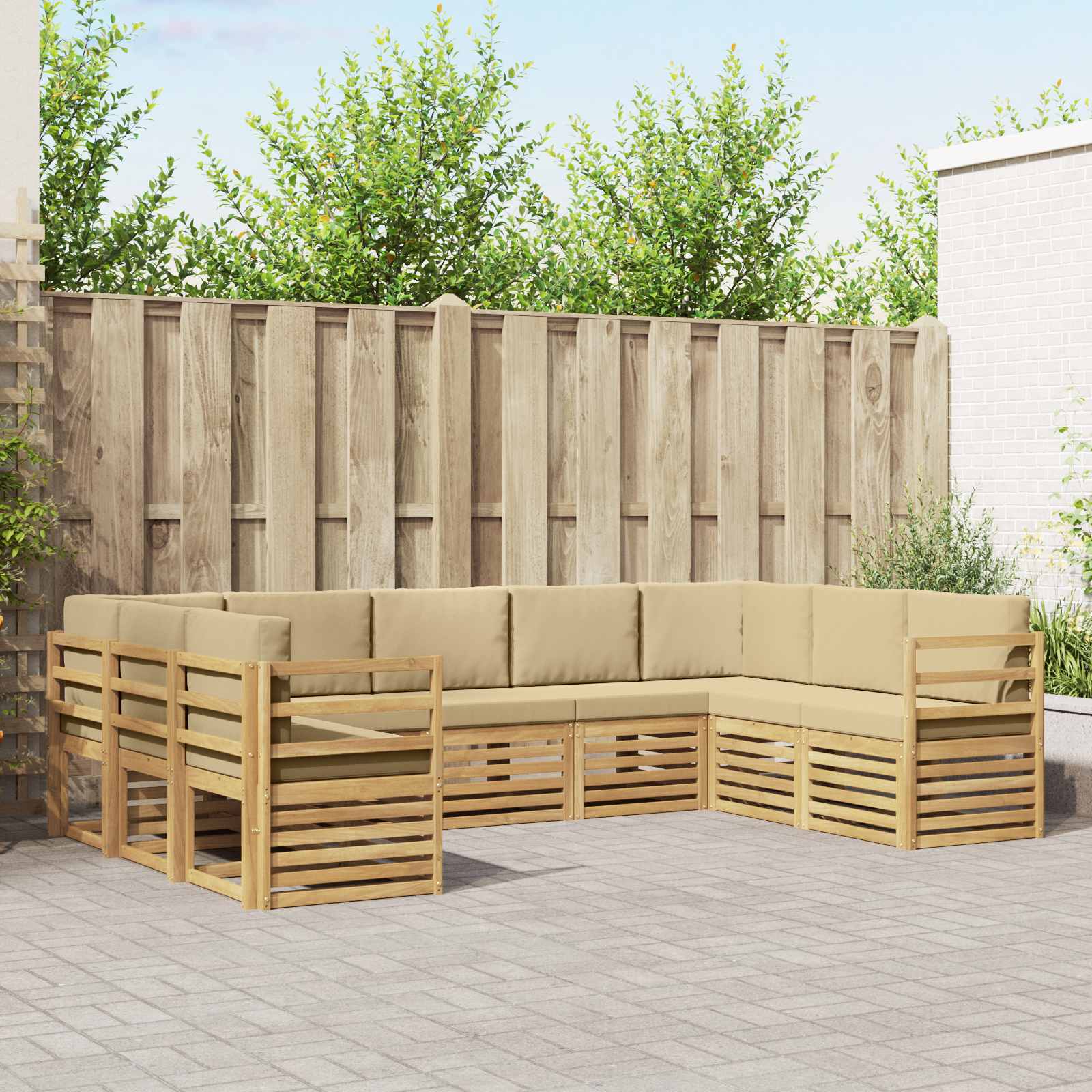 vidaXL Sofa-Sets 9 pcs Natuurlijk en Crème Massief Acaciahout