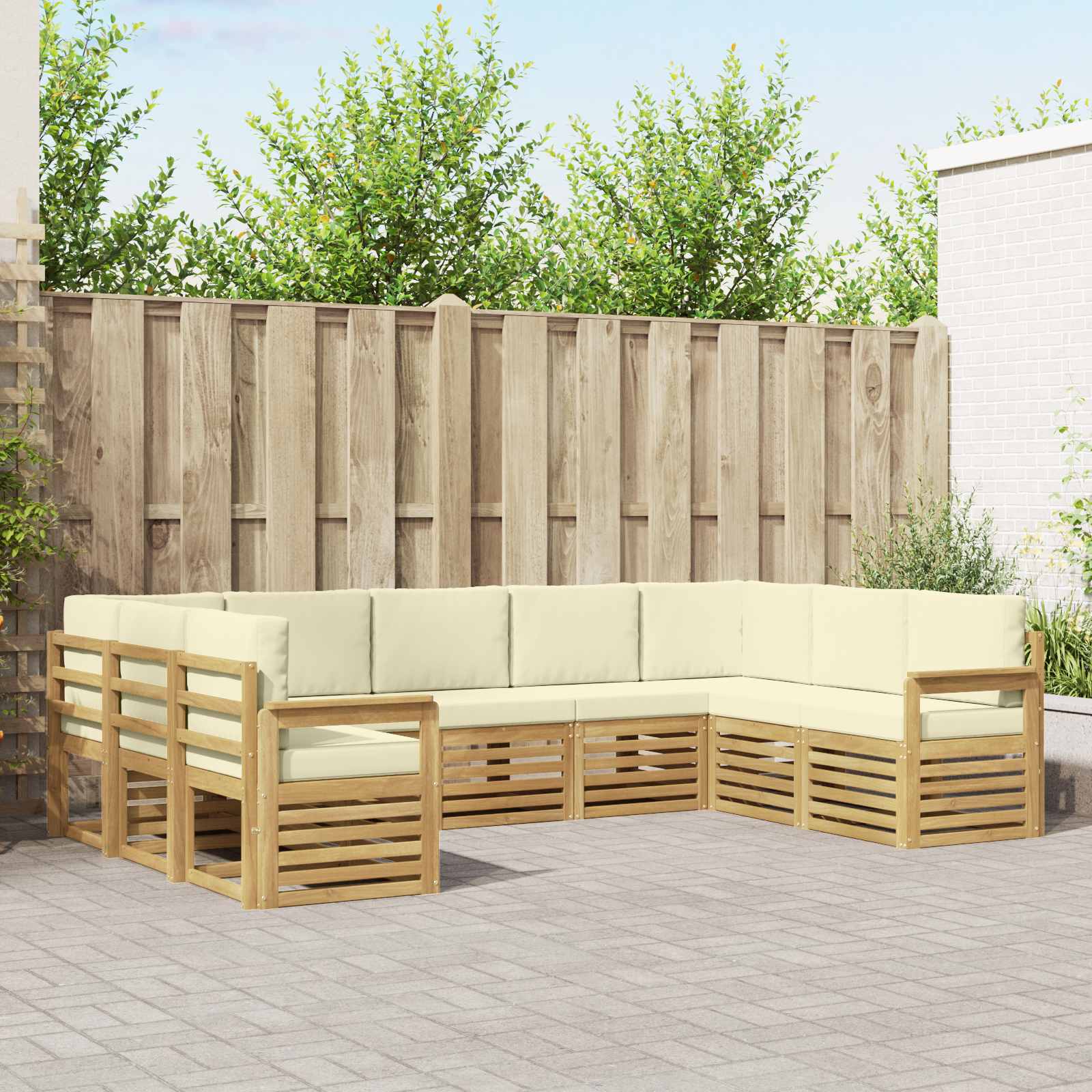 vidaXL Sofa-Sets 9 pcs Natuurlijk en Crème Massief Acaciahout