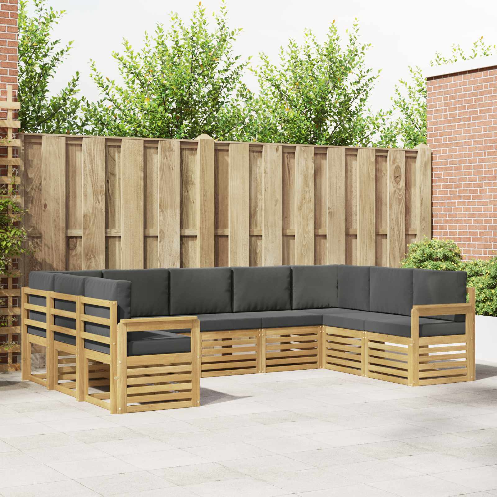 vidaXL Sofa-Sets 9 pcs Natuurlijk en Crème Massief Acaciahout