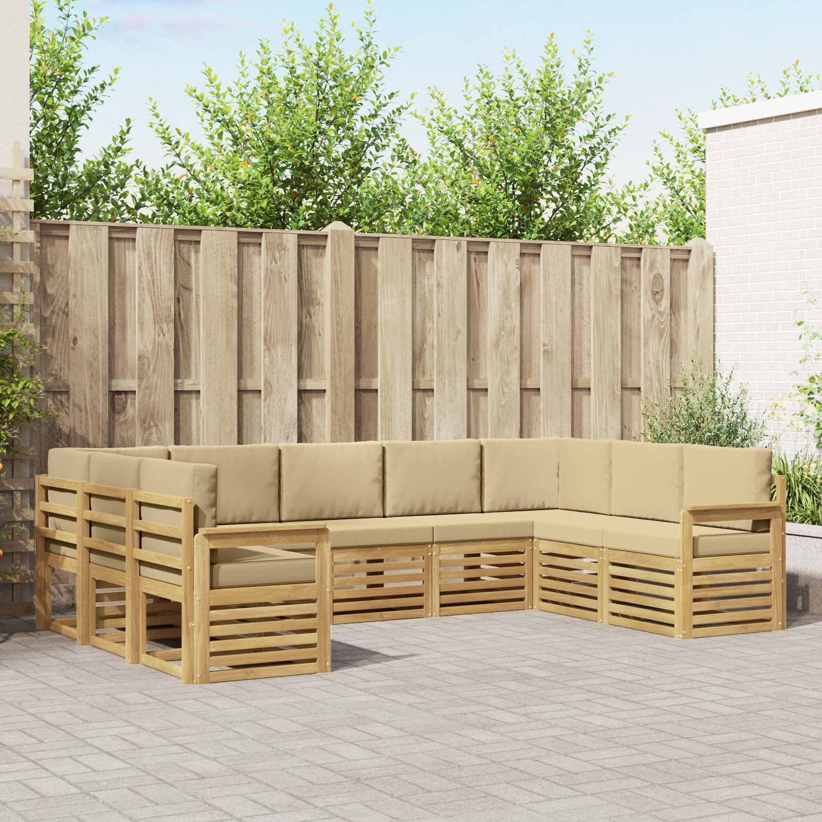 vidaXL Sofa-Sets 9 pcs Natuurlijk en Crème Massief Acaciahout