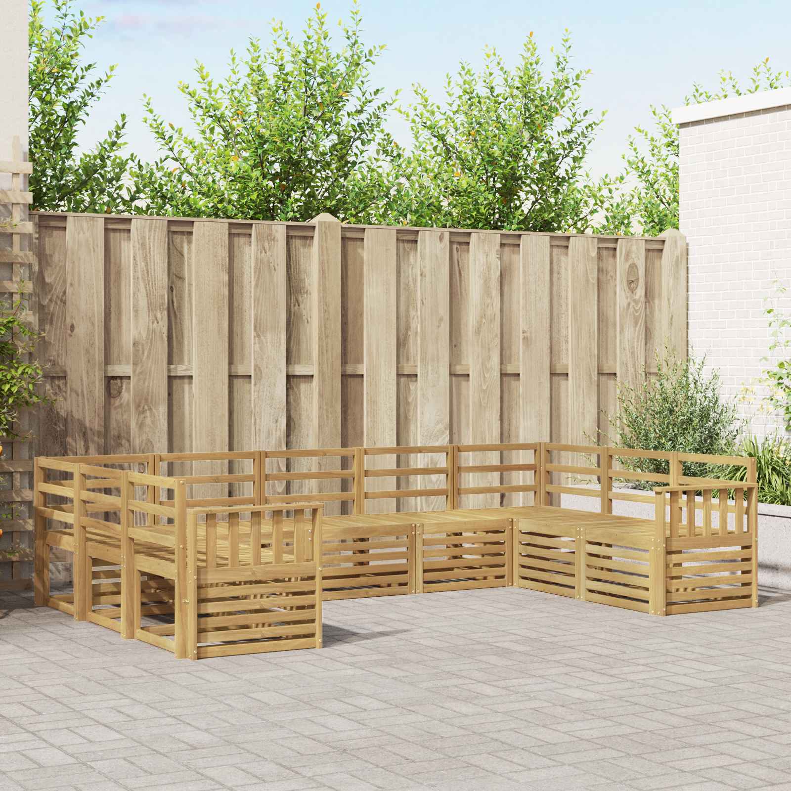 vidaXL Sofa-Sets 9 pcs Natuurlijk en Crème Massief Acaciahout