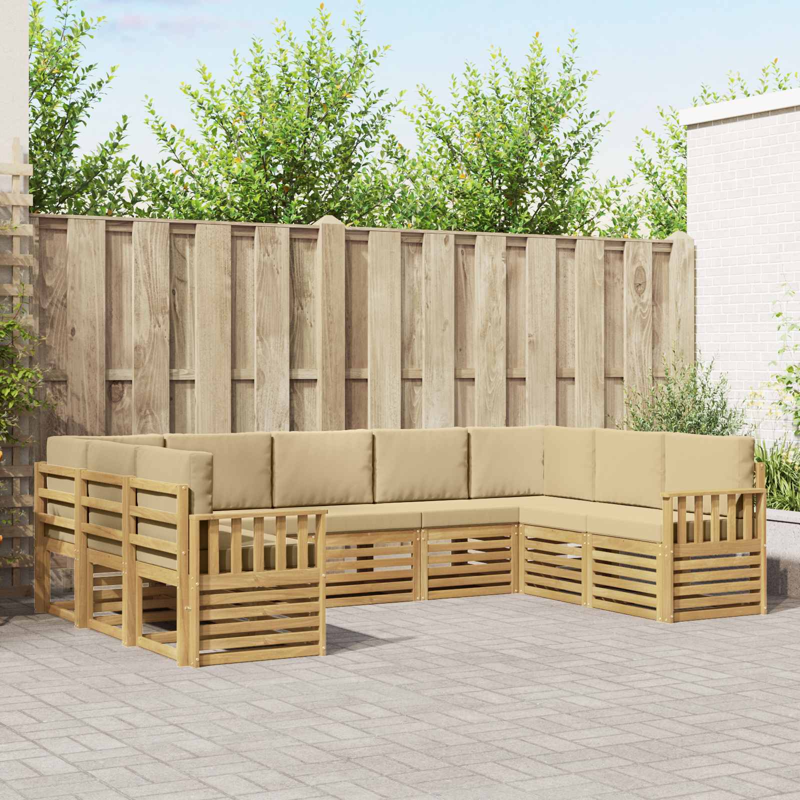 vidaXL Sofa-Sets 9 pcs Natuurlijk en Crème Massief Acaciahout