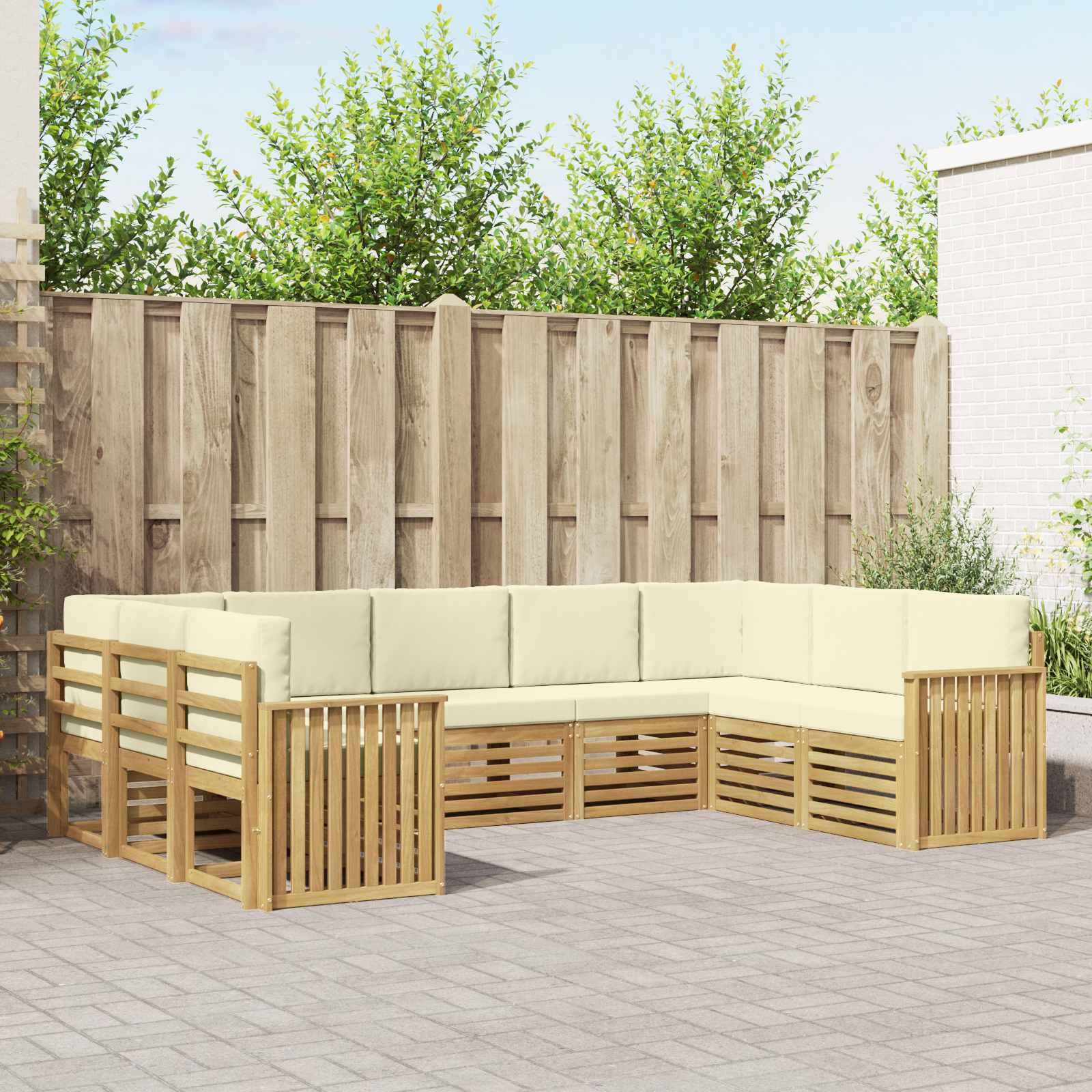 vidaXL Sofa-Sets 9 pcs Natuurlijk en Crème Massief Acaciahout