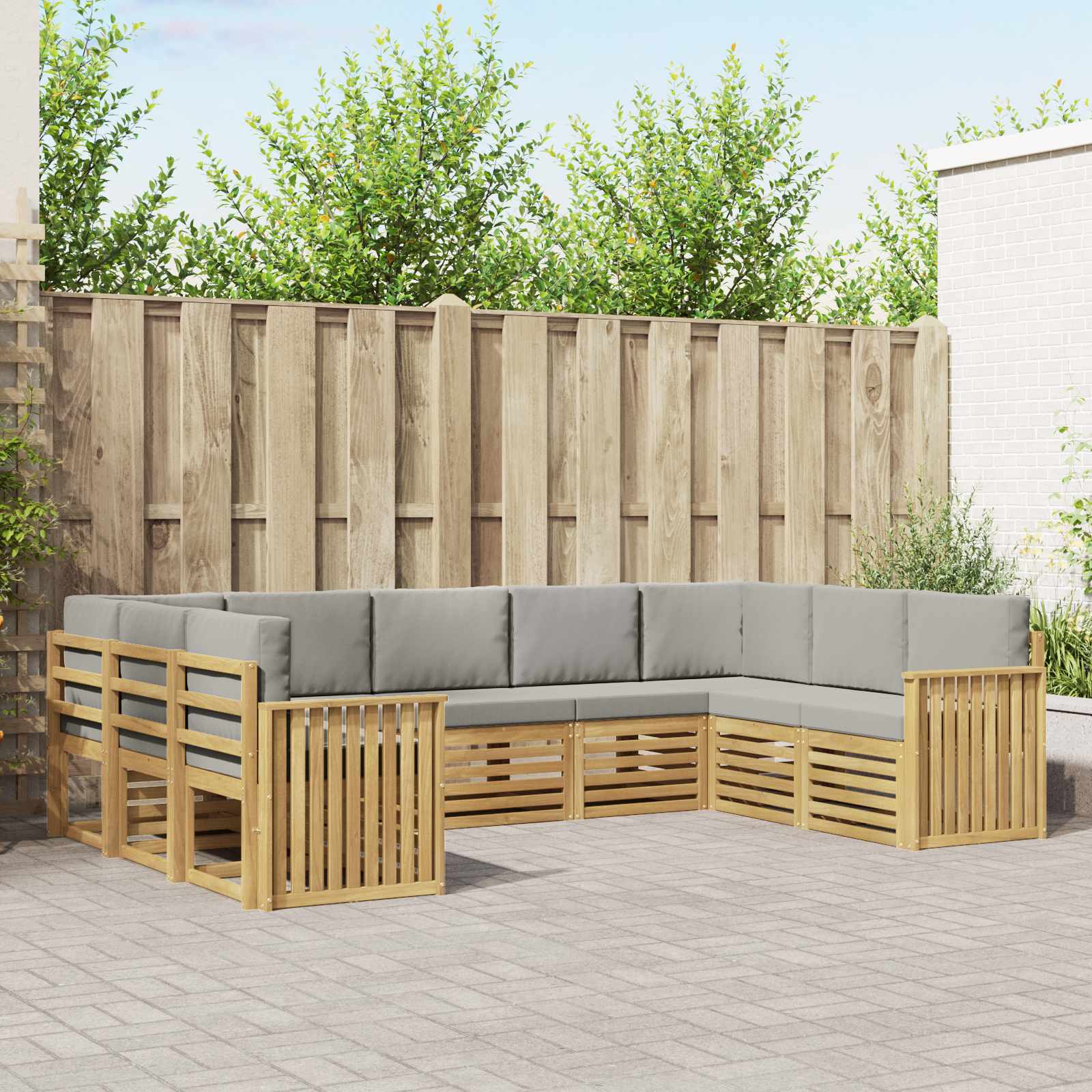 vidaXL Sofa-Sets 9 pcs Natuurlijk en Crème Massief Acaciahout