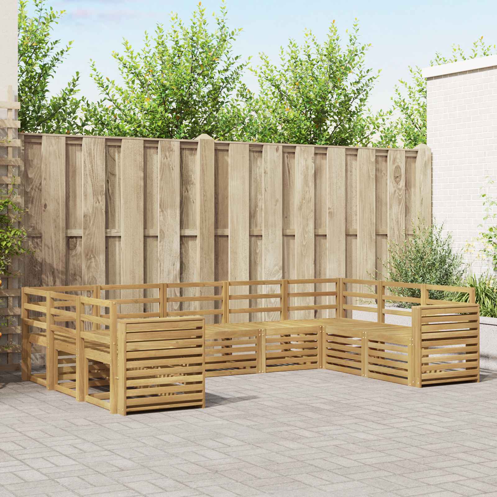 vidaXL Sofa-Sets 9 pcs Natuurlijk en Crème Massief Acaciahout