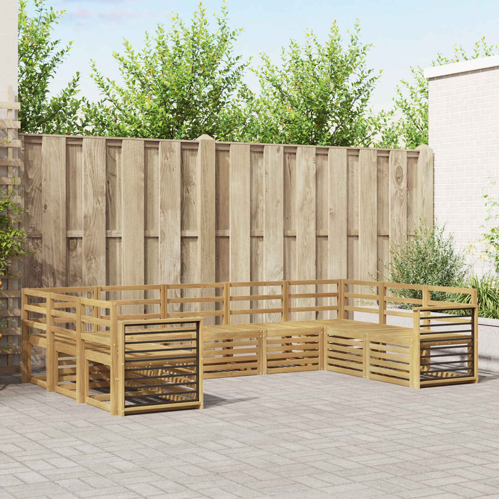 vidaXL Sofa-Sets 9 pcs Natuurlijk en Crème Massief Acaciahout