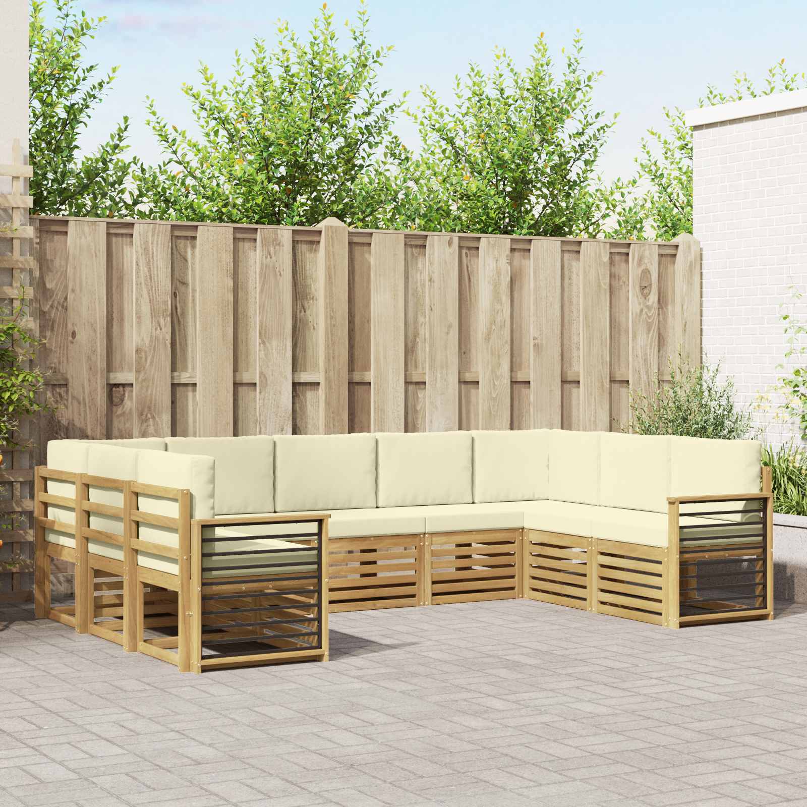 vidaXL Sofa-Sets 9 pcs Natuurlijk en Crème Massief Acaciahout